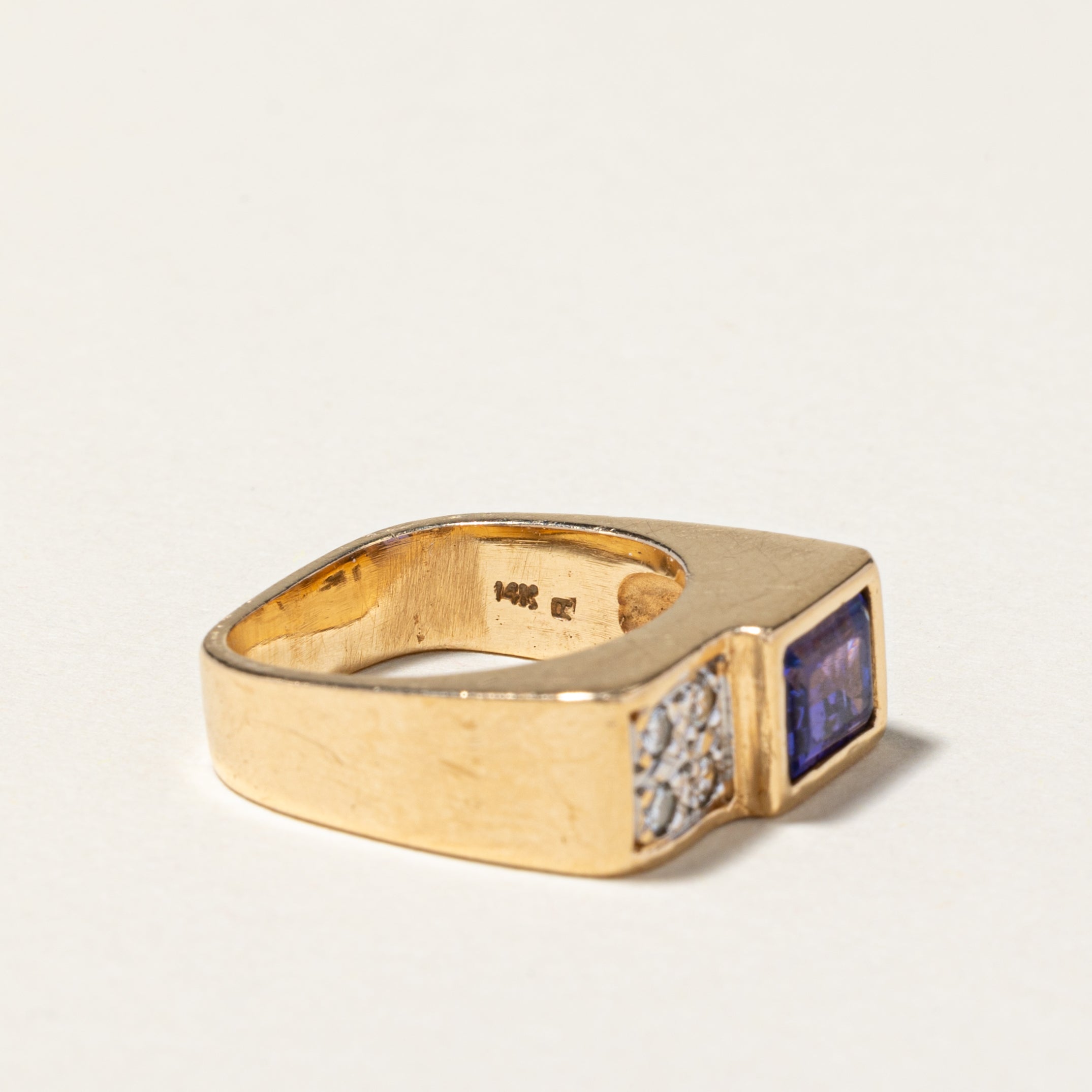 14K Yellow Gold Tanzanite & Diamond Cocktail Ring | 1.64ct, 0.12ctw | SZ 4