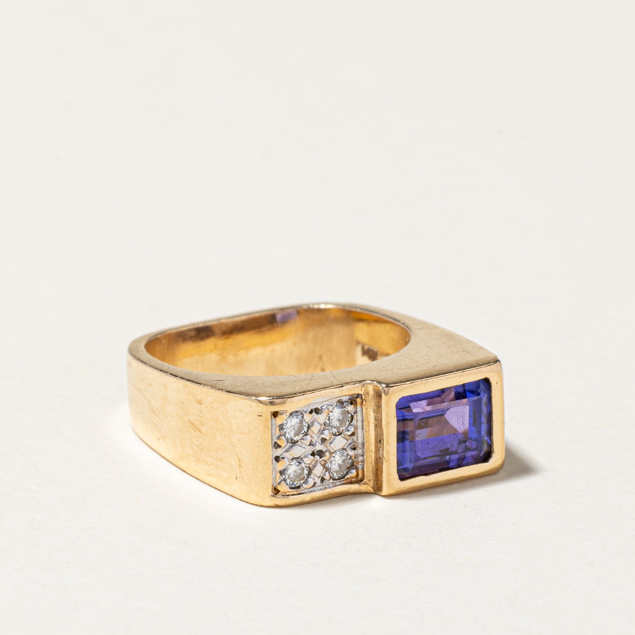 14K Yellow Gold Tanzanite & Diamond Cocktail Ring | 1.64ct, 0.12ctw | SZ 4