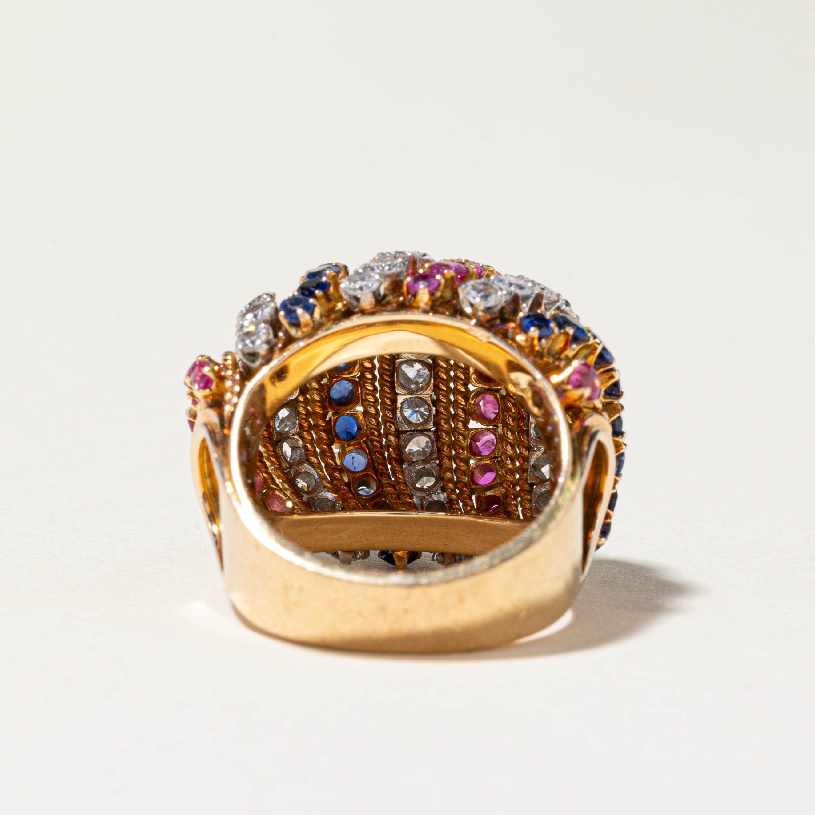 18K Yellow Gold Ruby, Sapphire & Diamond Dome Ring | 1.01ctw, 1.01ctw, 1.60ctw | SZ 5.25