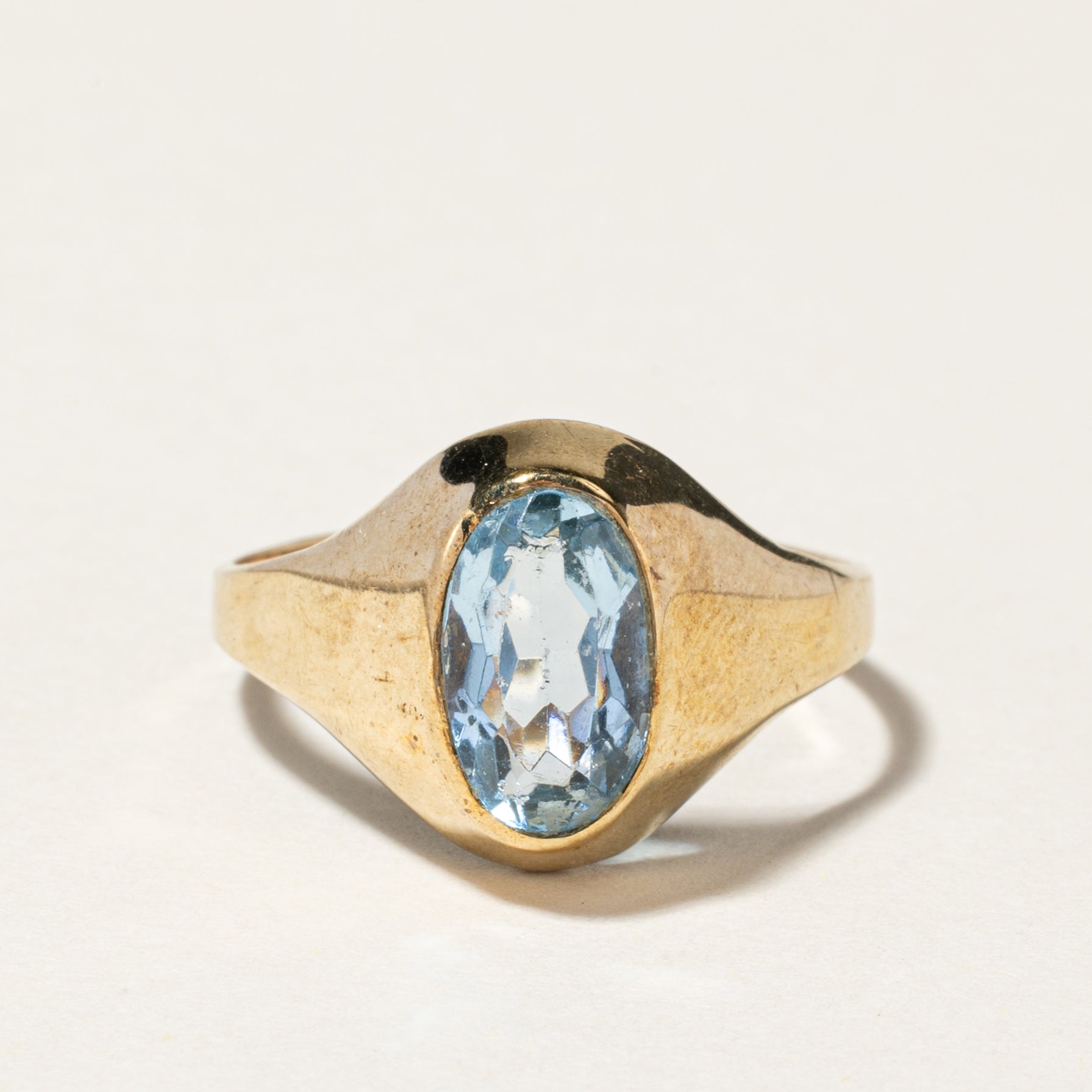 8k Bezel Set Oval Cut Blue Glass Ring | 1.80ct | SZ 8