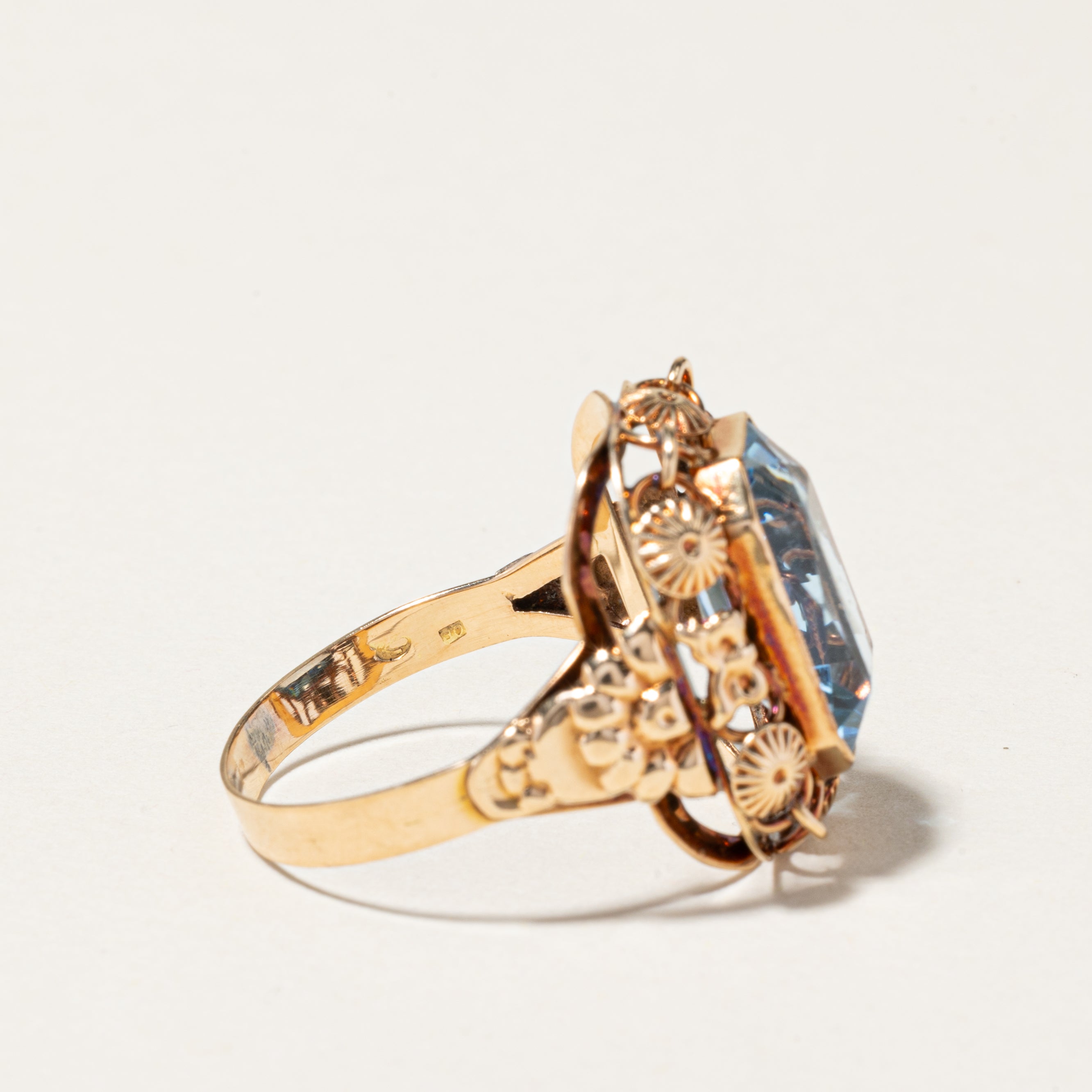 Scissor Cut Blue Glass Ornate Ring | 7.00ct| SZ 9 |