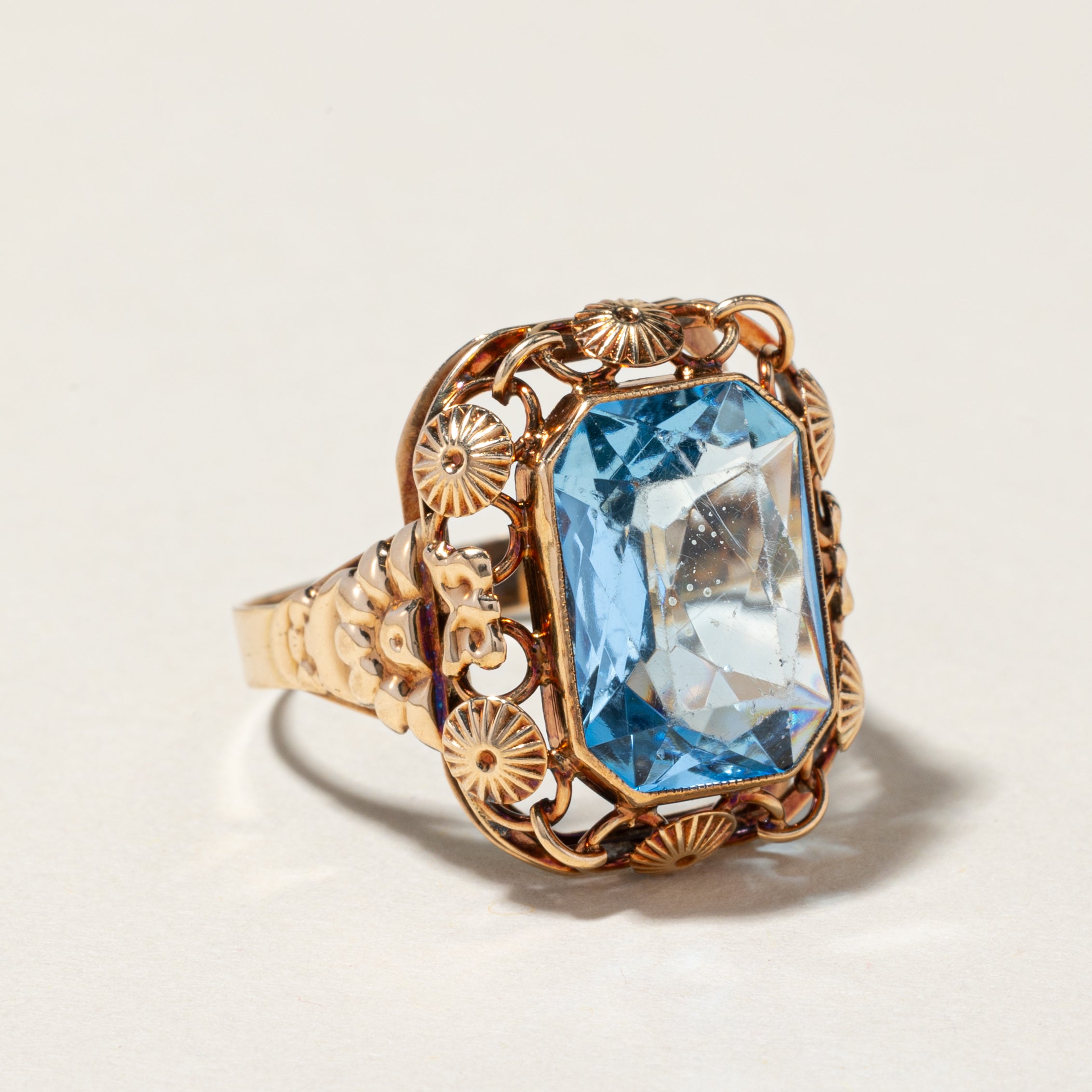 Scissor Cut Blue Glass Ornate Ring | 7.00ct| SZ 9 |