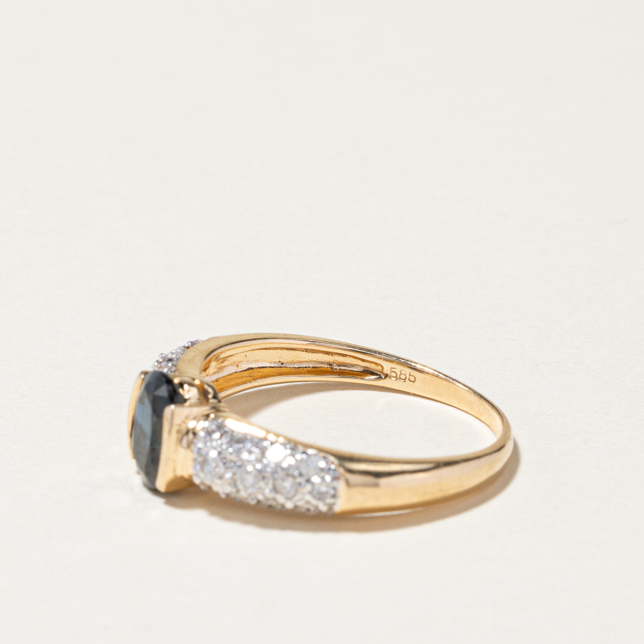 14K Yellow Gold Semi Bezel Sapphire Diamond Ring | 0.95ct, 0.38ctw | SZ 7