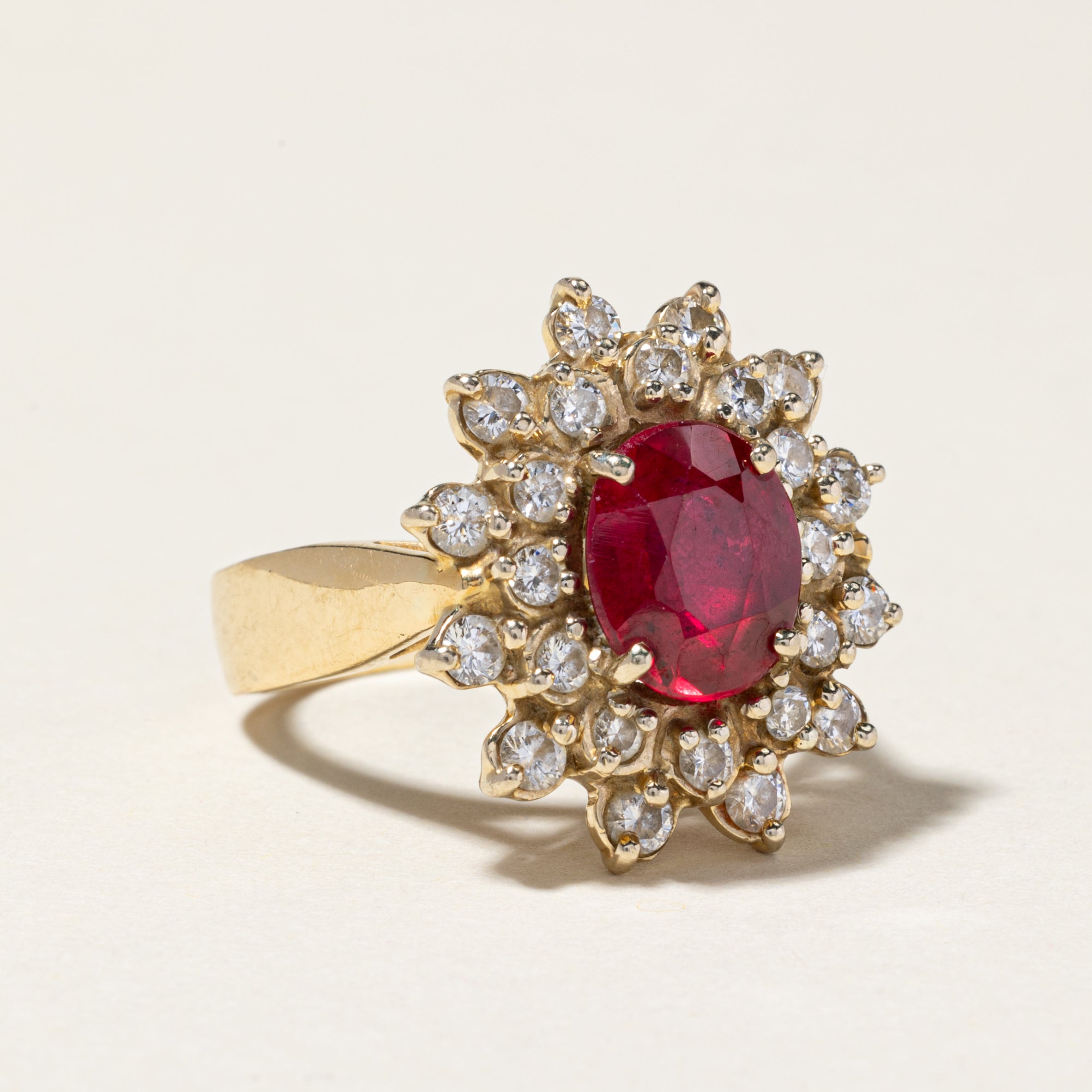 18k Synthetic Ruby & Diamond Halo Ring | 3.00ct, 0.90ctw | SZ 7