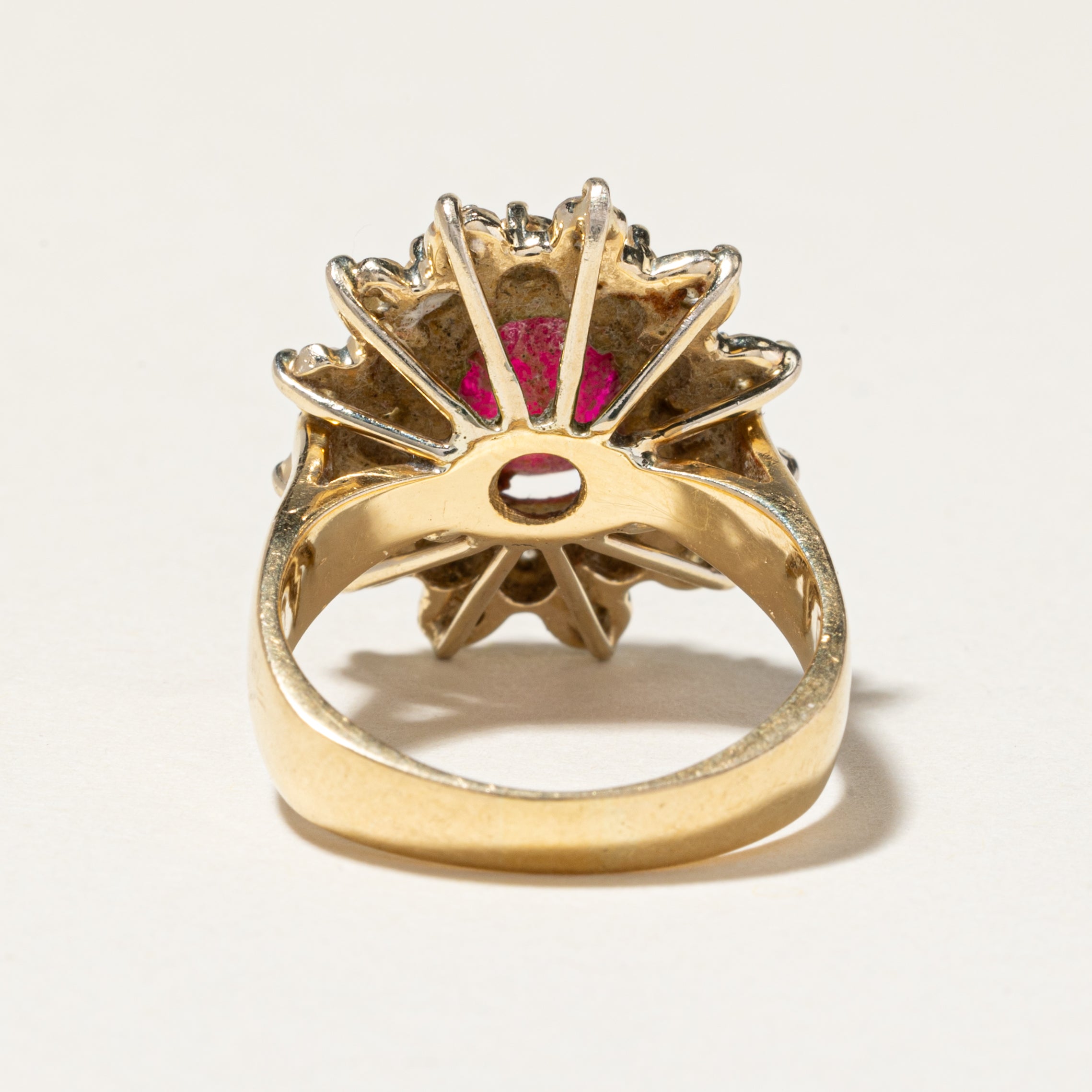 18k Synthetic Ruby & Diamond Halo Ring | 3.00ct, 0.90ctw | SZ 7