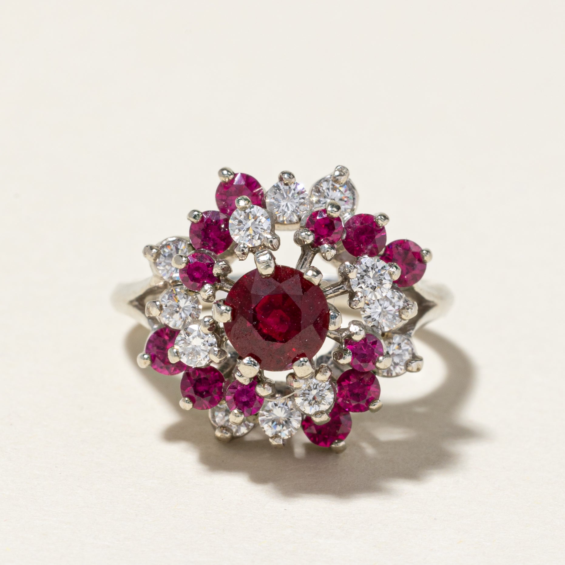 10k Synthetic Ruby & Diamond Cluster Cocktail Ring | 1.25ctw, 0.44ctw | SZ 5
