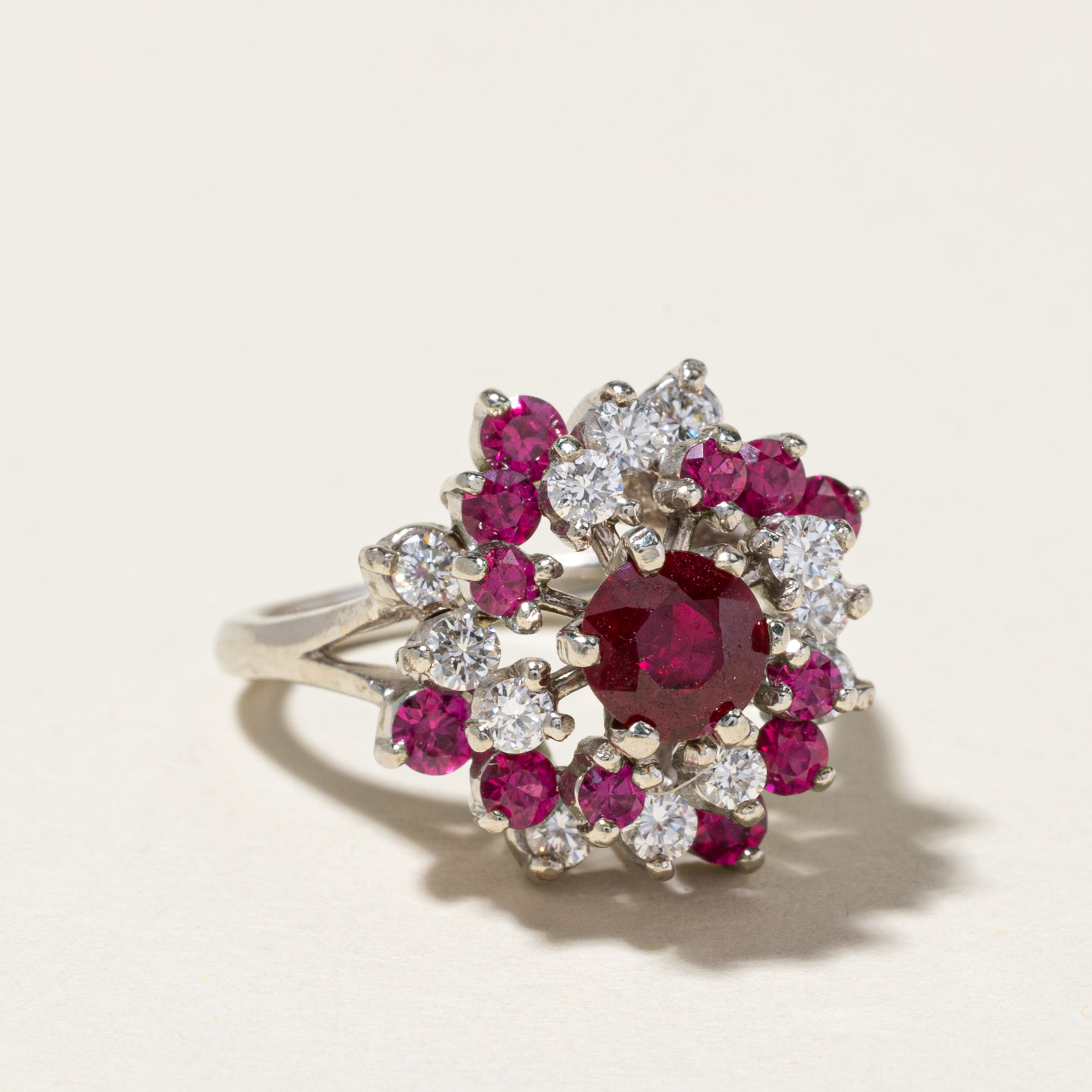 10k Synthetic Ruby & Diamond Cluster Cocktail Ring | 1.25ctw, 0.44ctw | SZ 5