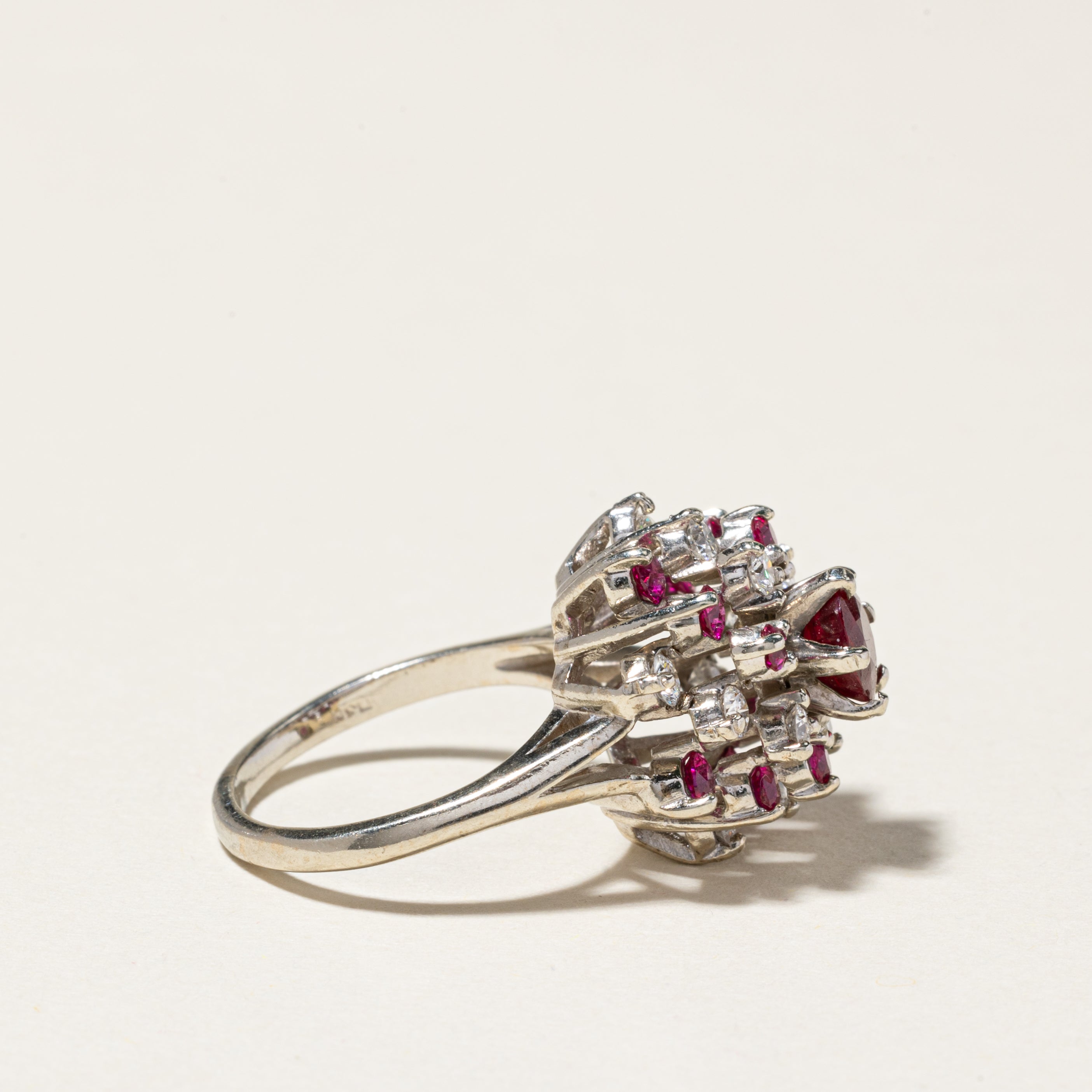 10k Synthetic Ruby & Diamond Cluster Cocktail Ring | 1.25ctw, 0.44ctw | SZ 5