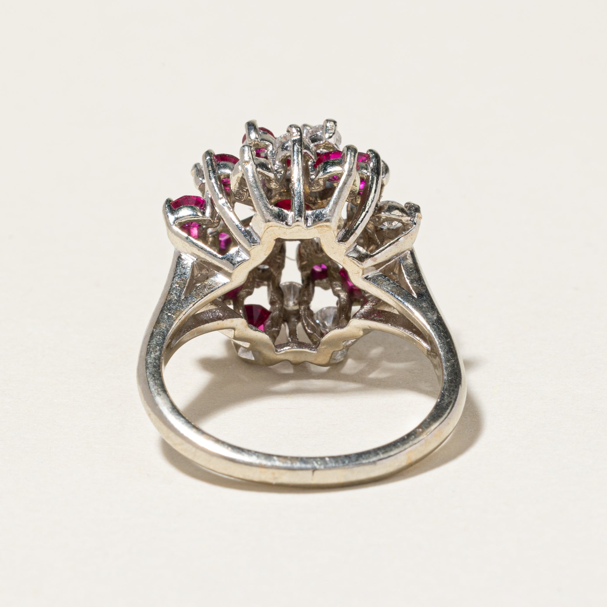 10k Synthetic Ruby & Diamond Cluster Cocktail Ring | 1.25ctw, 0.44ctw | SZ 5