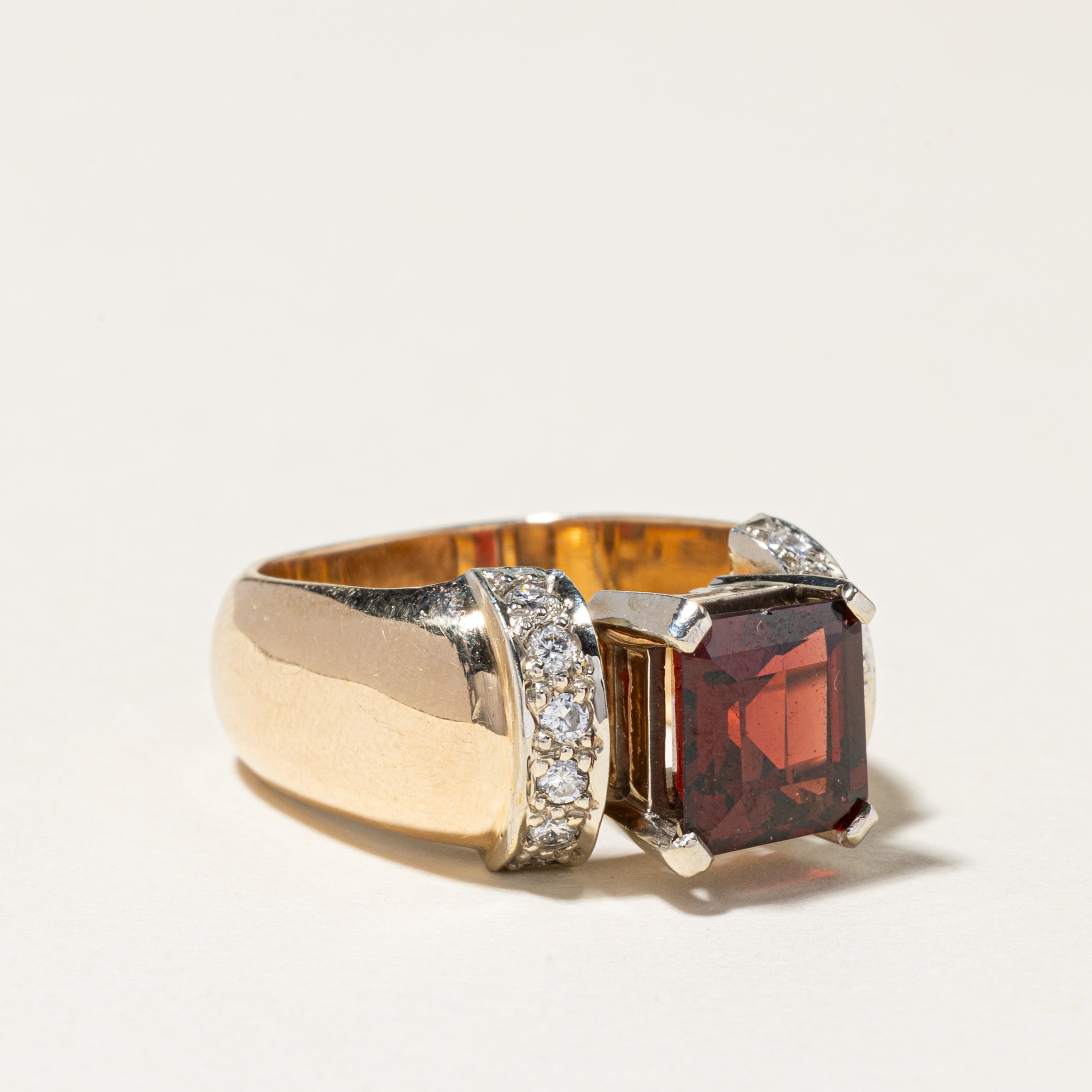 14K Yellow Gold Garnet & Diamond Cocktail Ring | 4.47ct, 0.31ctw | SZ 7.75