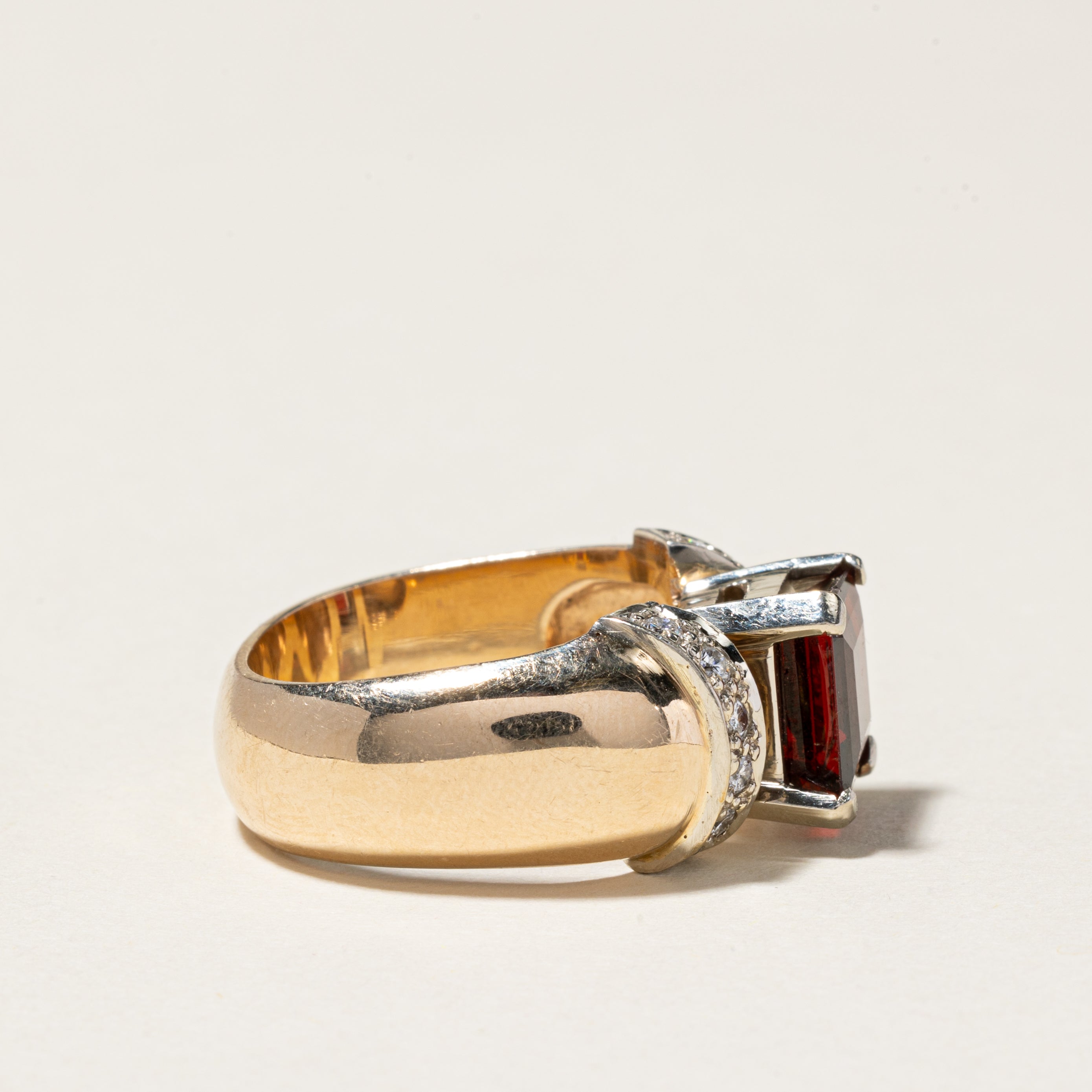 14K Yellow Gold Garnet & Diamond Cocktail Ring | 4.47ct, 0.31ctw | SZ 7.75
