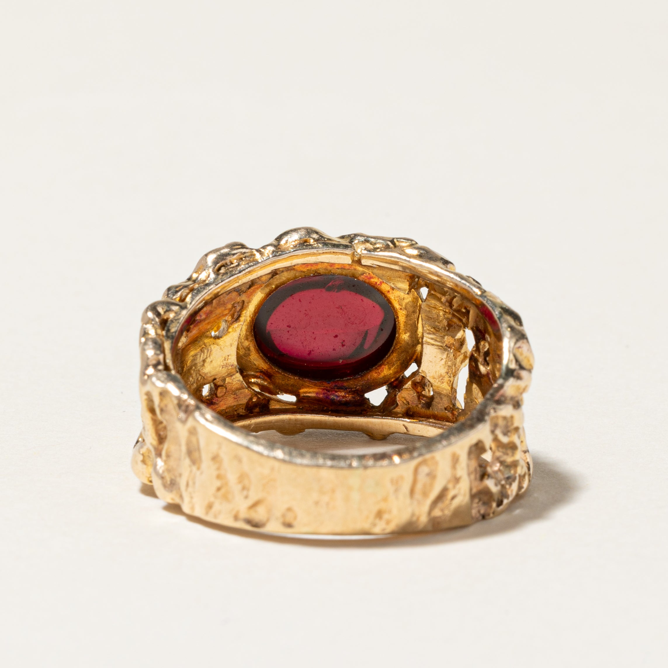 14k Cabochon Cut Synthetic Ruby Abstract Cocktail Ring | 4.80ct | SZ 9.5
