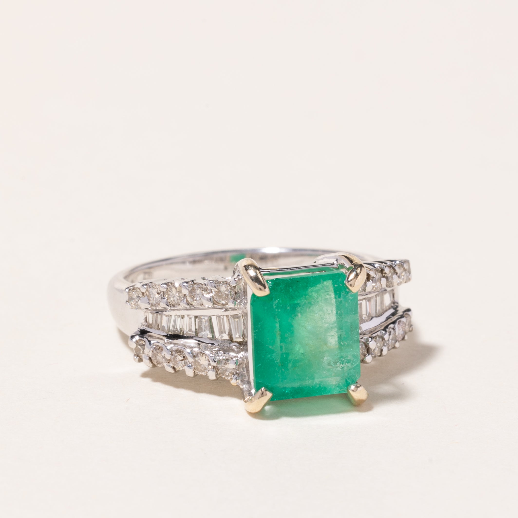 18K White Gold Emerald and Diamond Ring | 2.22ct, 0.47ctw | SZ 6.25