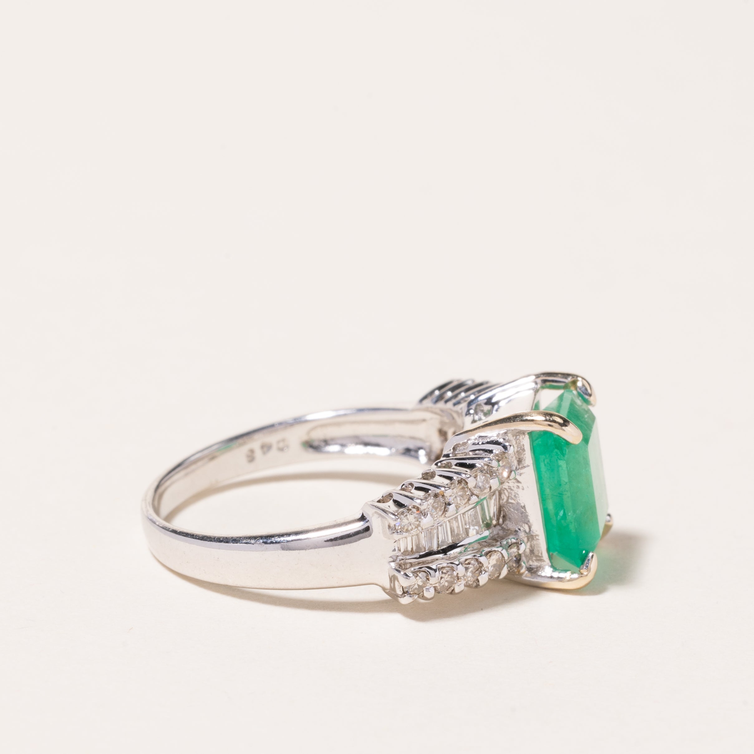 18K White Gold Emerald and Diamond Ring | 2.22ct, 0.47ctw | SZ 6.25