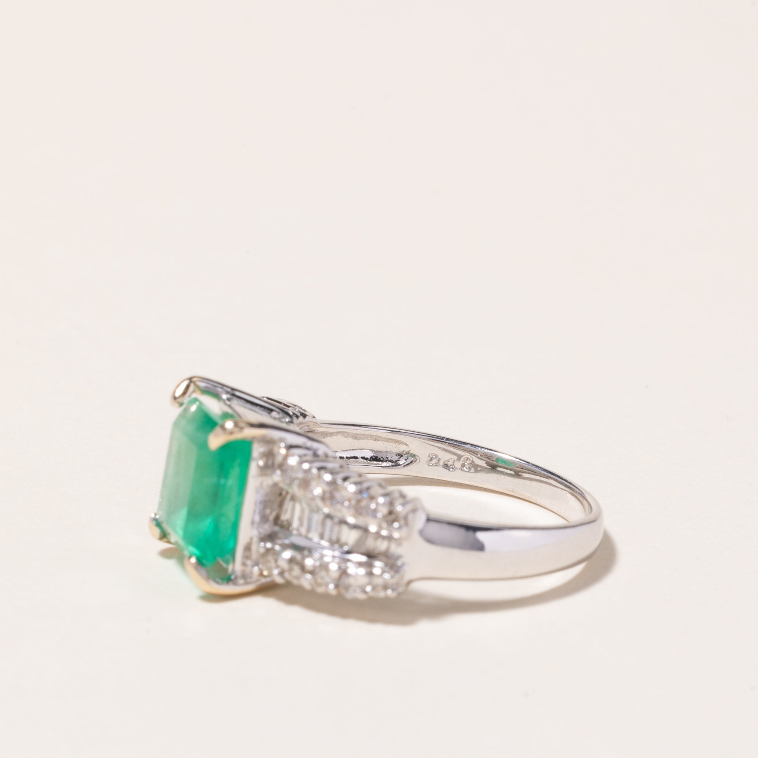 18K White Gold Emerald and Diamond Ring | 2.22ct, 0.47ctw | SZ 6.25