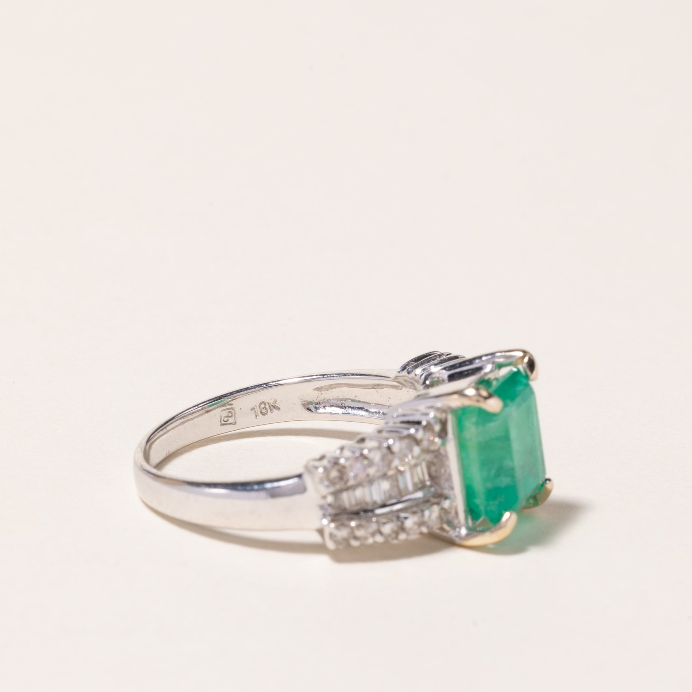 18K White Gold Emerald and Diamond Ring | 2.22ct, 0.47ctw | SZ 6.25