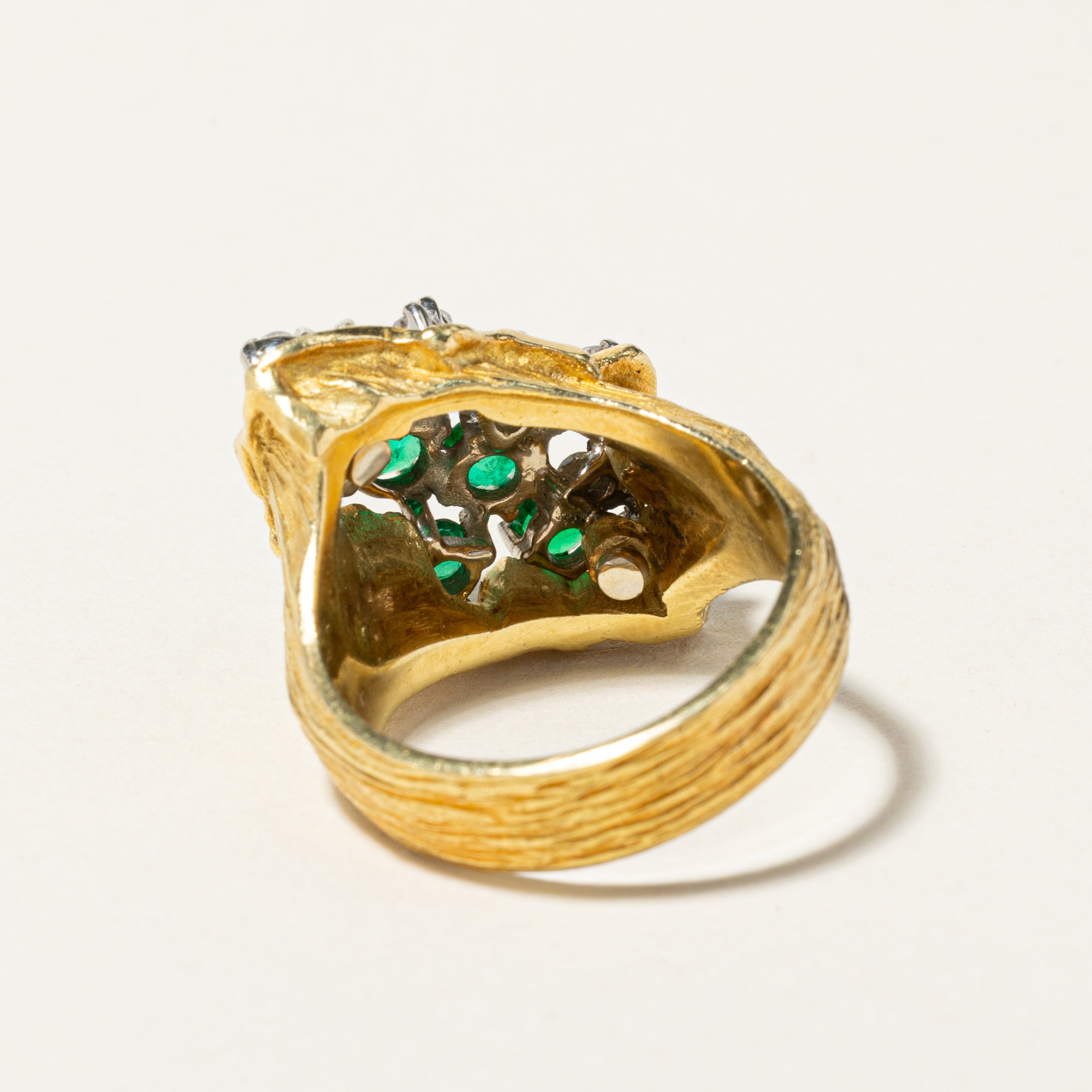 18K Yellow and White Gold Emerald & Diamond Waterfall Ring | 0.50ctw, 0.45ctw | SZ 7.25