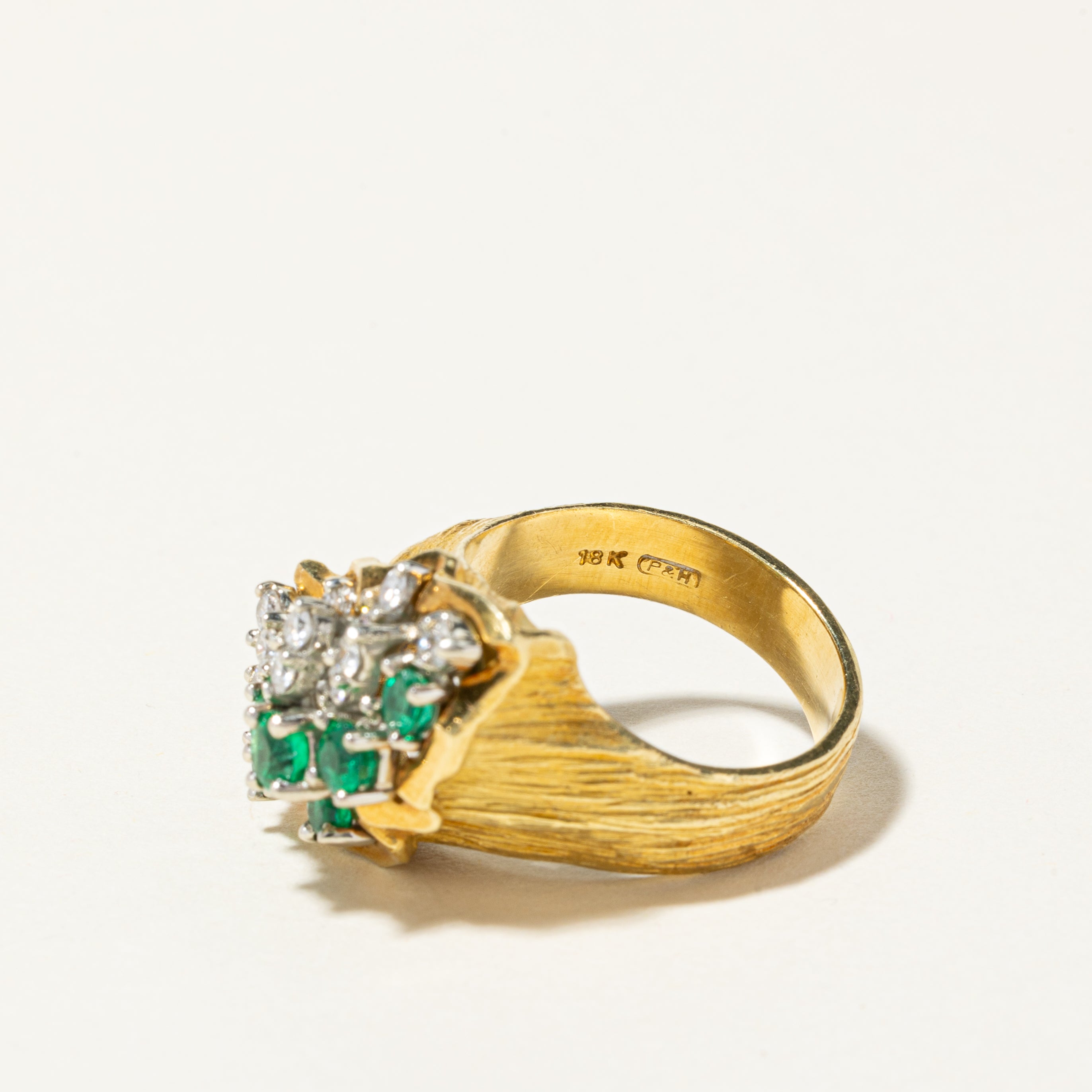 18K Yellow and White Gold Emerald & Diamond Waterfall Ring | 0.50ctw, 0.45ctw | SZ 7.25