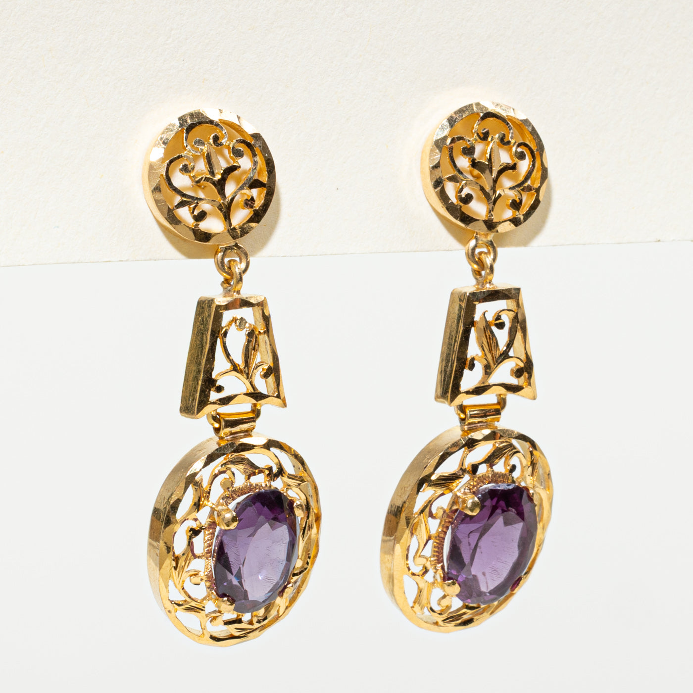 12K Synthetic Sapphire Ornate Openwork Drop Earrings | 7.00ctw