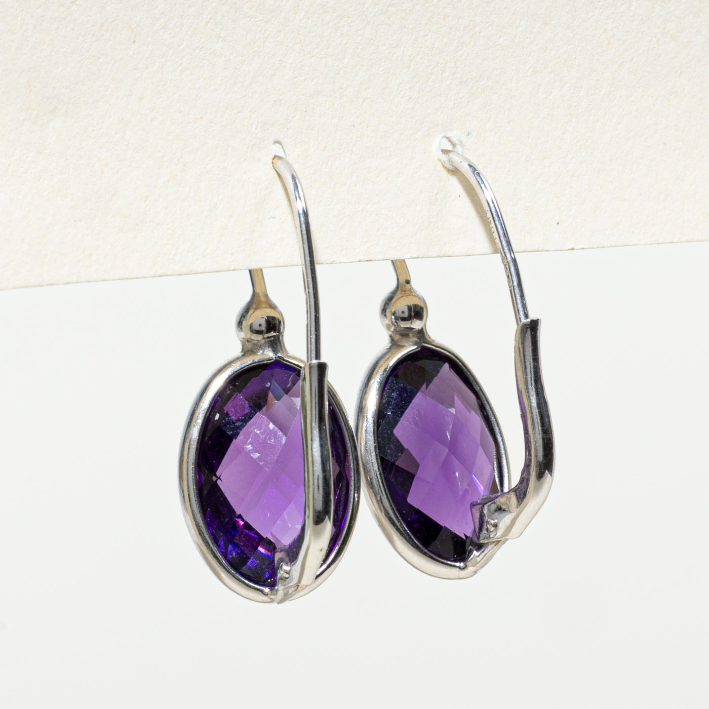 Boucles d'oreilles pendantes en or 14 carats, motif damier ovale, améthyste | 10,00 ct