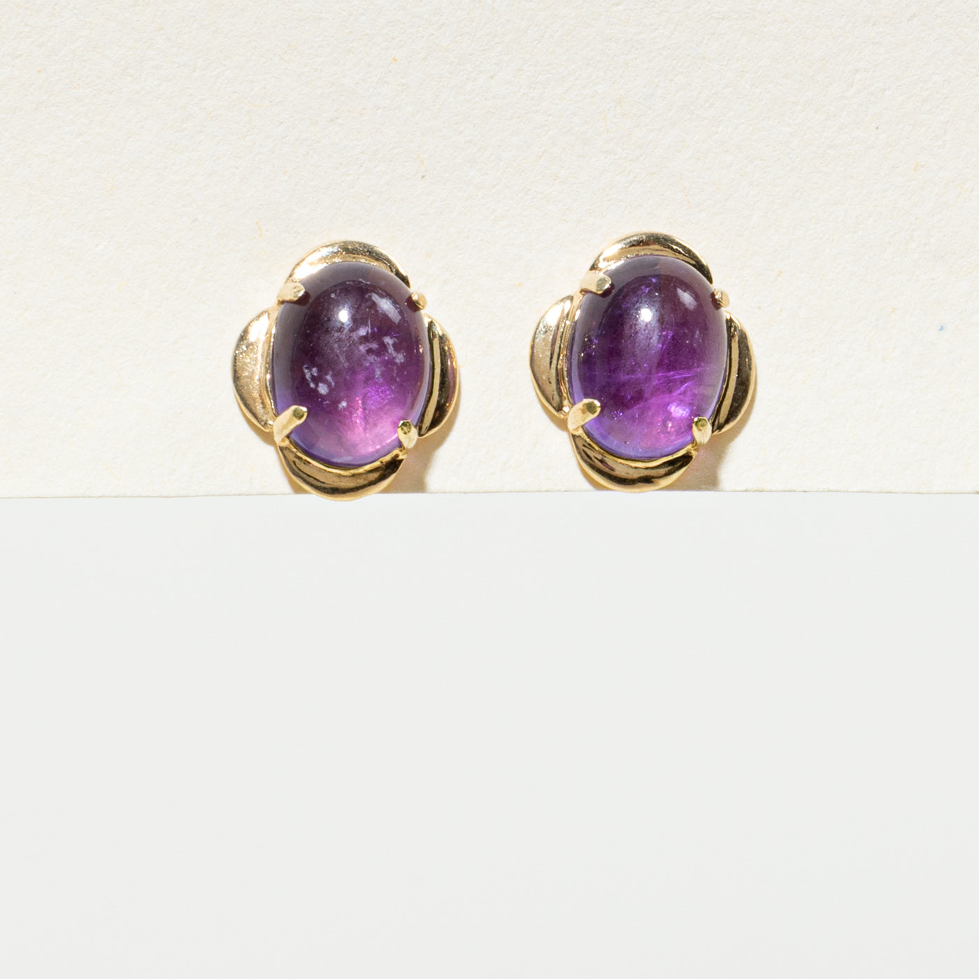 14K Oval Cabochon Amethyst Stud Earrings | 4.00ctw