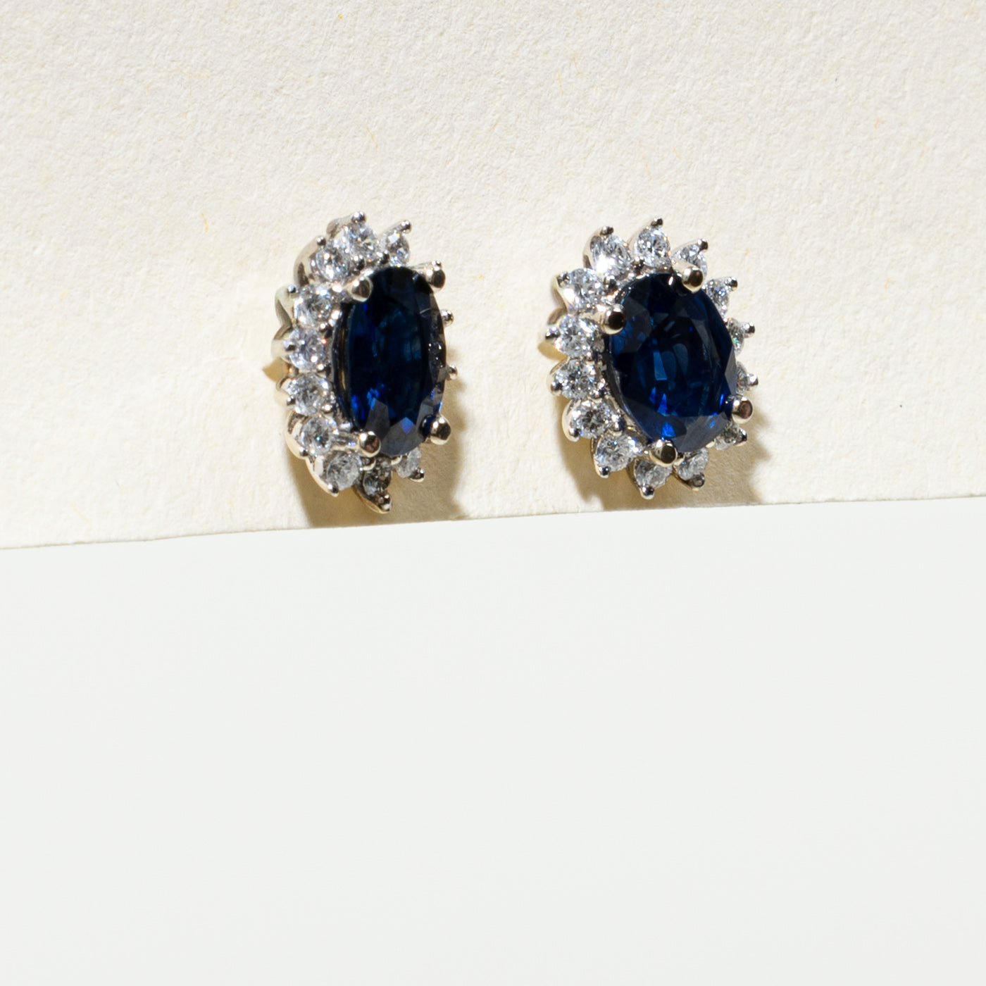 14K Sapphire & Diamond Petal Halo Stud Earrings | 1.50ctw, 0.36ctw