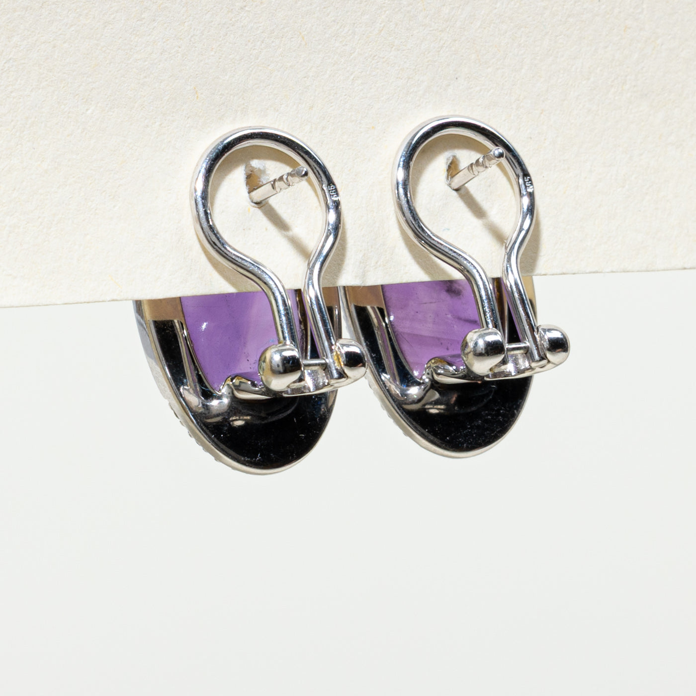 14K Cabochon Amethyst & Diamond Semi Halo Stud Earrings | 11.00ctw, 0.12ctw