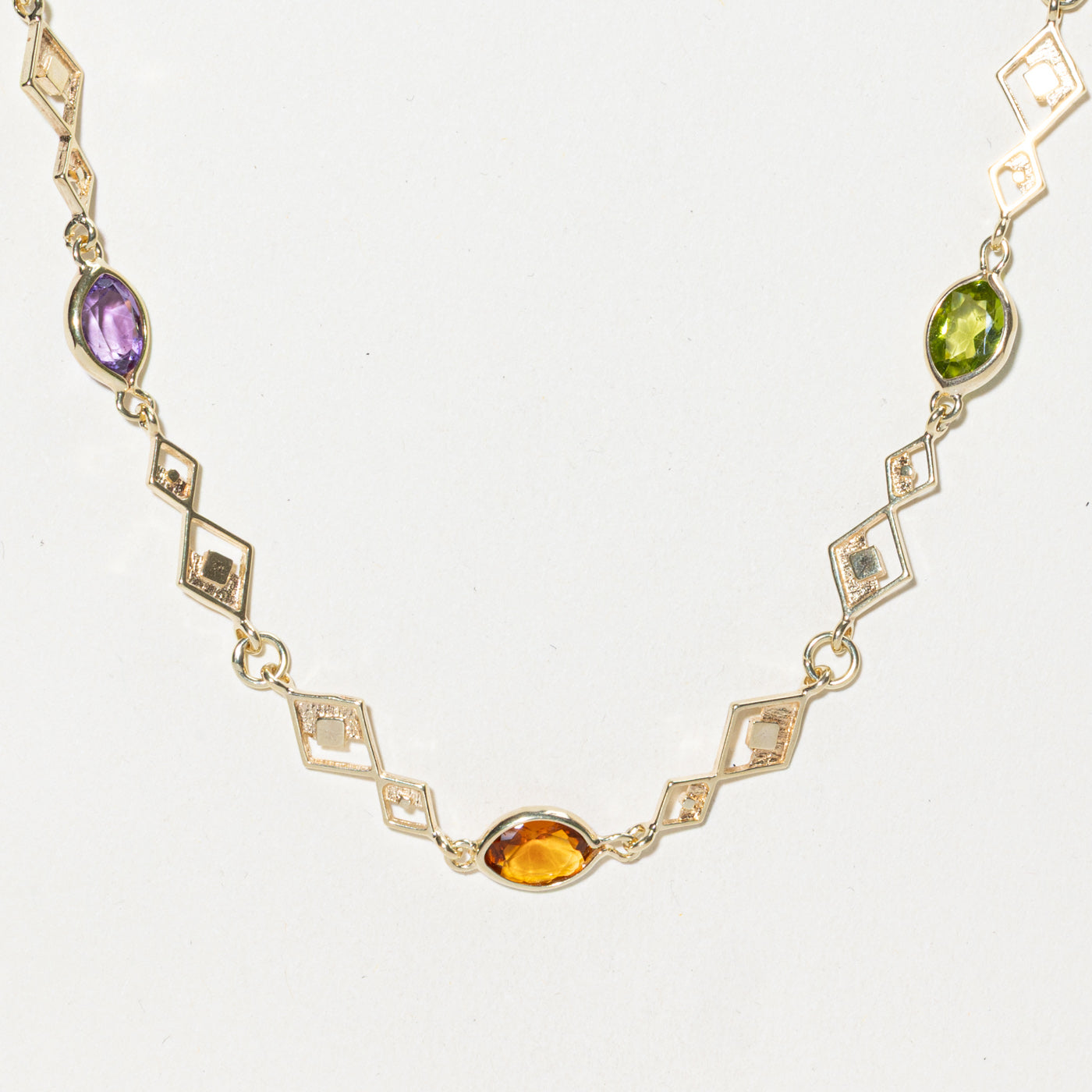 14K Bezel Set Multi Gemstone Geometric Necklace | 15.00ctw | 30"