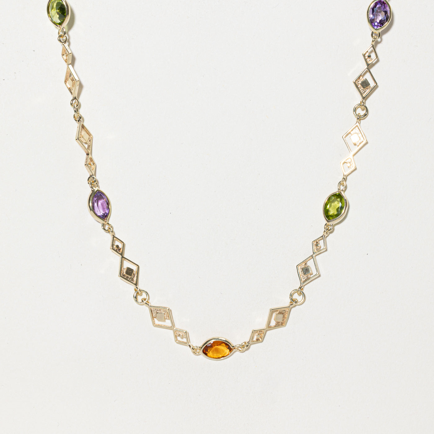 14K Bezel Set Multi Gemstone Geometric Necklace | 15.00ctw | 30"