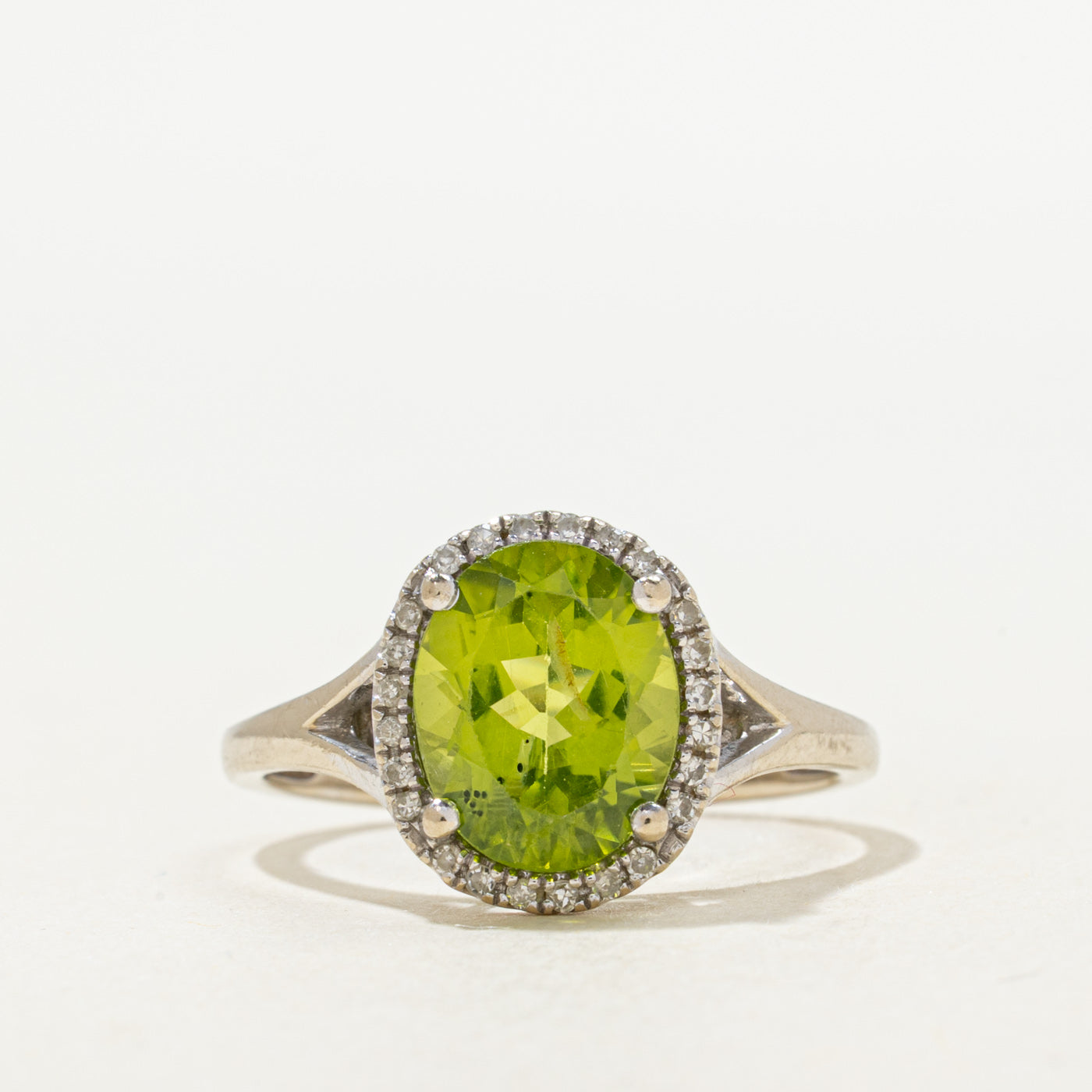 Peridot & Diamond Halo Ring | 2.50ct, 0.10ctw | SZ 7.75