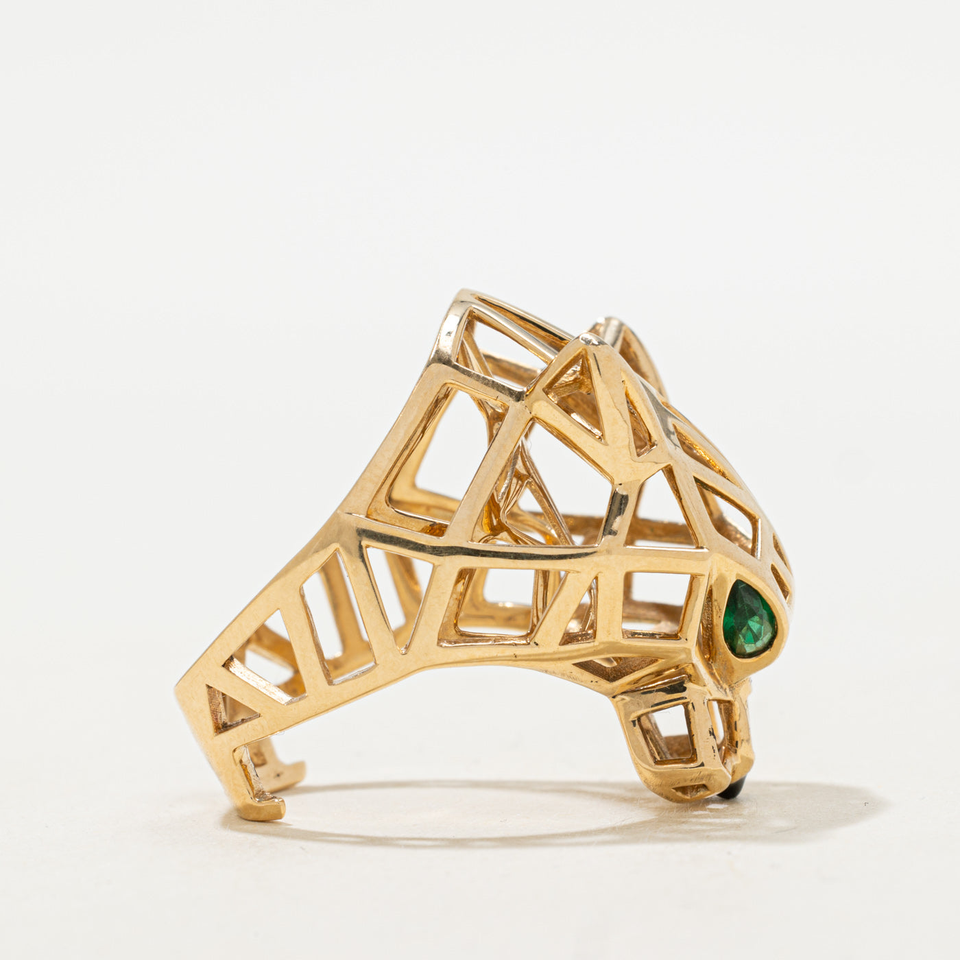 18K Garnet & Onyx Geometric Panther Head Ring | 0.20ctw, 0.02ct | SZ 7.25
