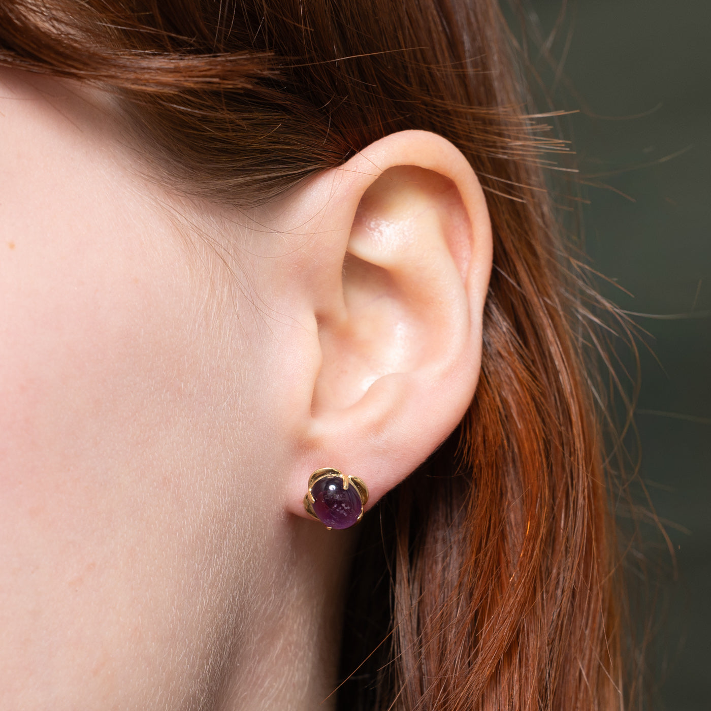 14K Oval Cabochon Amethyst Stud Earrings | 4.00ctw