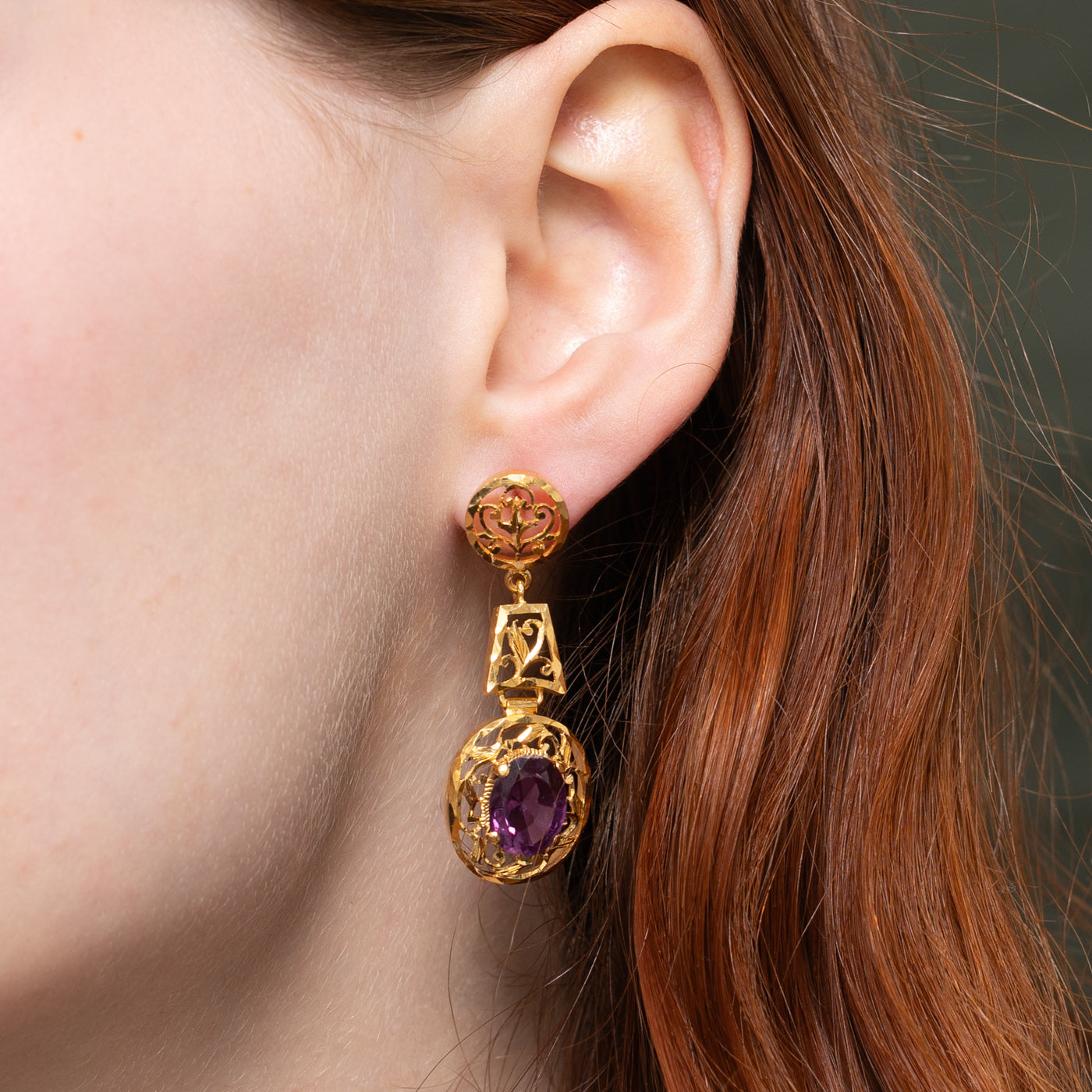 12K Synthetic Sapphire Ornate Openwork Drop Earrings | 7.00ctw