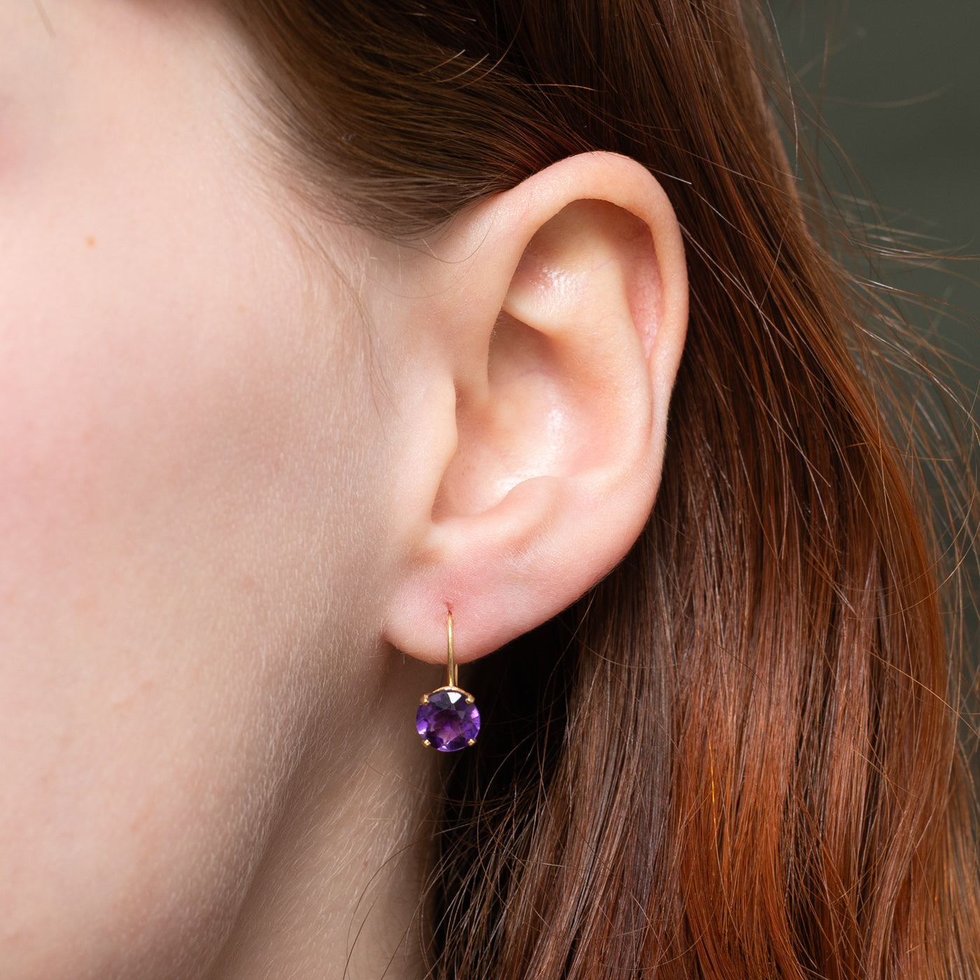 18K Round Cut Amethyst Drop Earrings | 2.30ctw