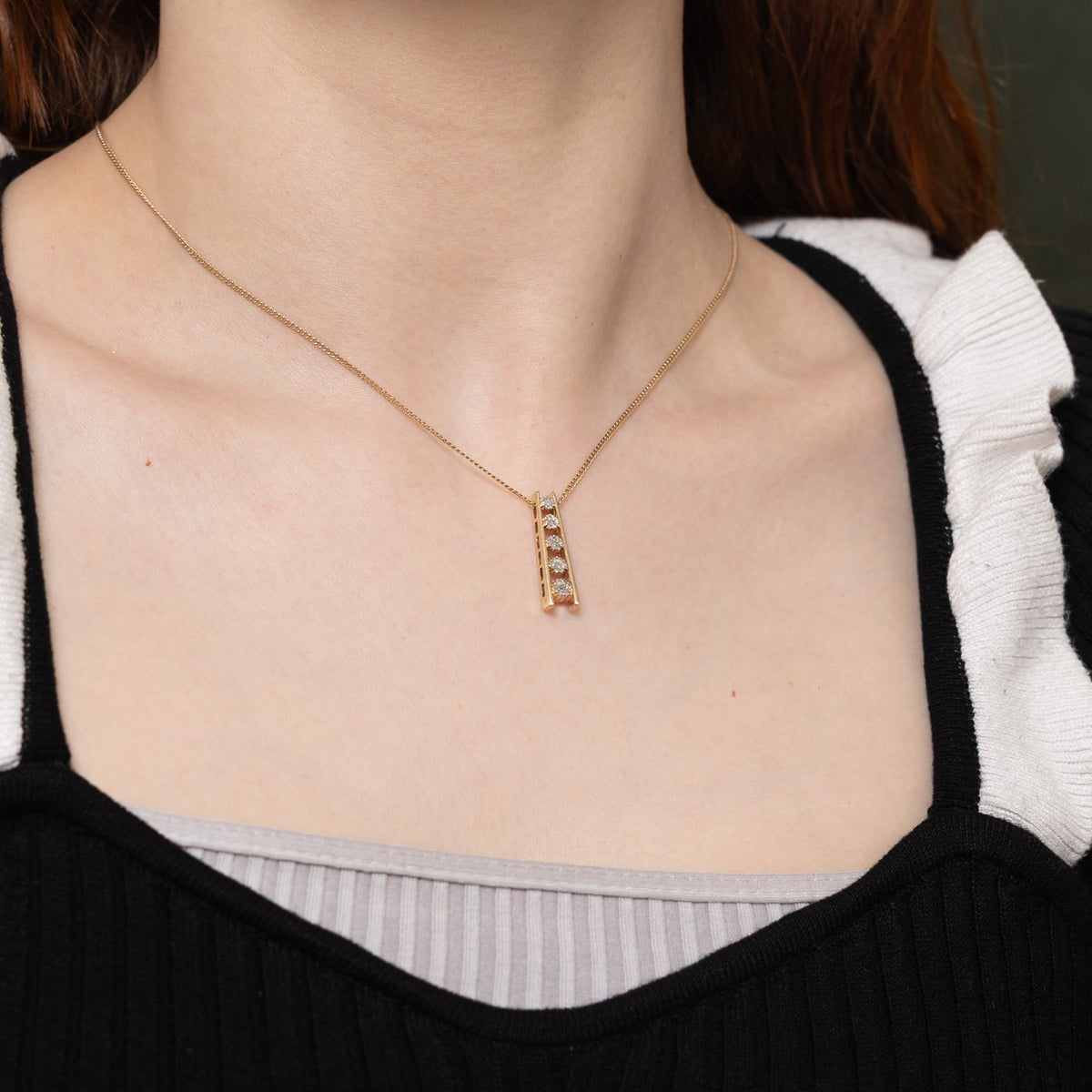 10k Five Stone Diamond Column Drop Pendant | 0.15ctw
