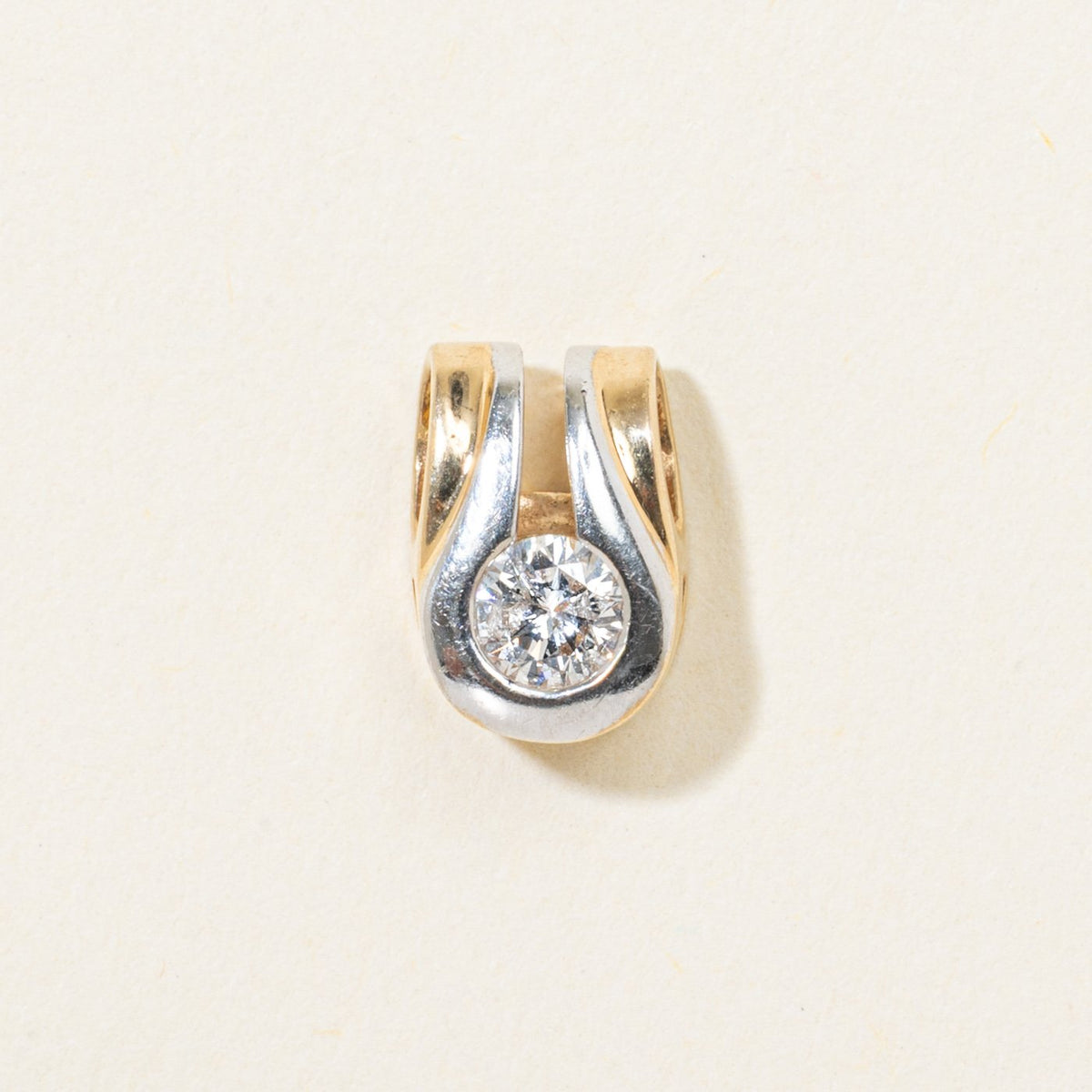 14k Two Tone Solitaire Bezel Set Diamond Pendant | 0.15ct