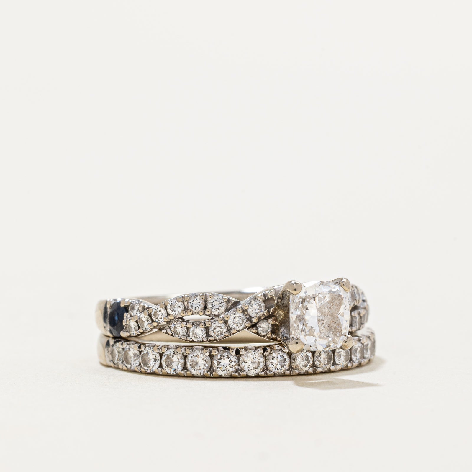 'Vera Wang' GIA Cushion Cut Semi Eternity Diamond Wedding Ring Set | 0.74ctw | SZ 6.5