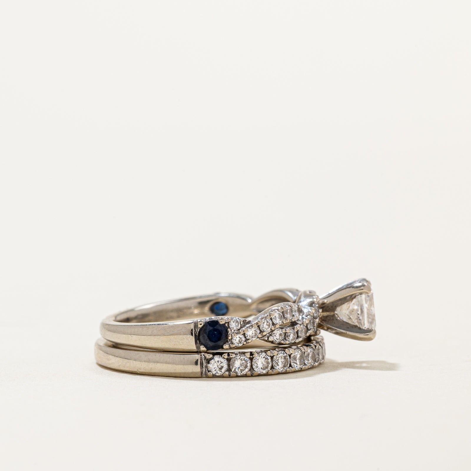 'Vera Wang' GIA Cushion Cut Semi Eternity Diamond Wedding Ring Set | 0.74ctw | SZ 6.5