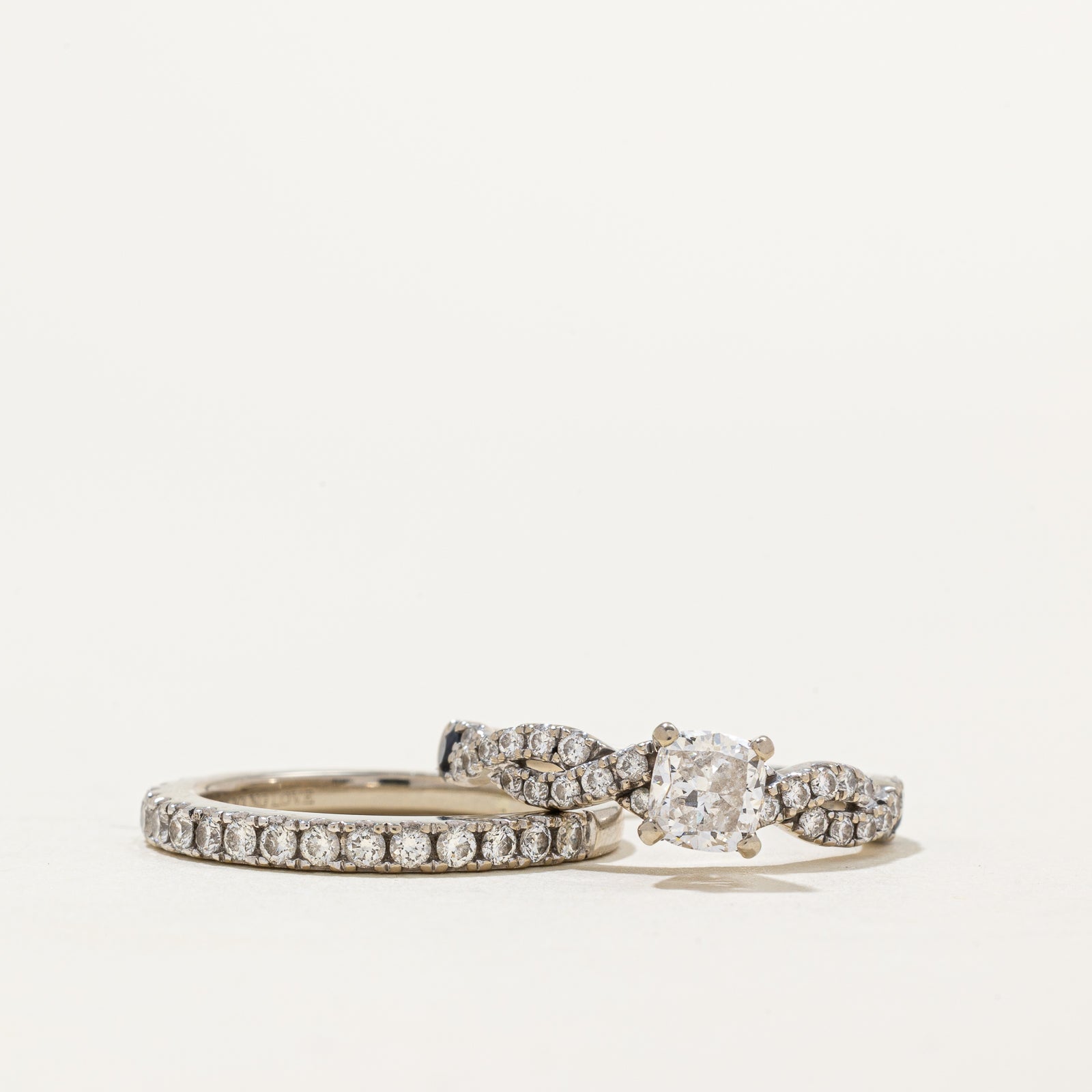 'Vera Wang' GIA Cushion Cut Semi Eternity Diamond Wedding Ring Set | 0.74ctw | SZ 6.5