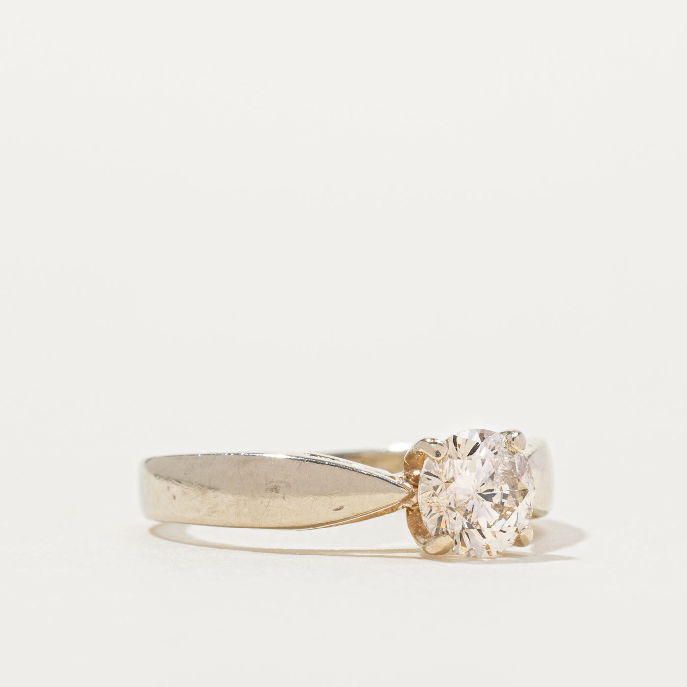 14k White Gold Solitaire Diamond Reverse Tapered Ring | 0.67ct I2 K | SZ 5.75