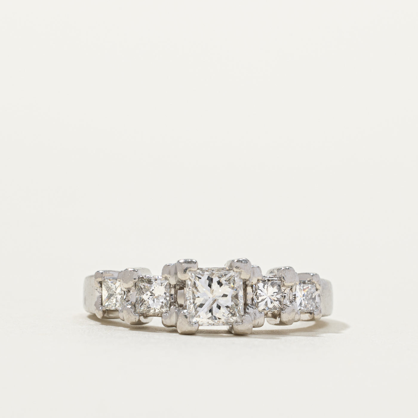 Platinum Princess Cut Diamond Accented Ring | 0.59ct SI2/I1 H, 0.50ctw | SZ 5.5