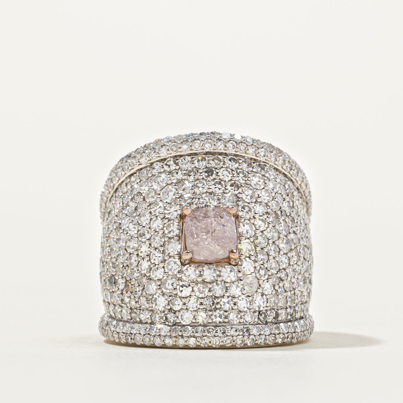 GIA Fancy Brownish Pink Diamond Pavé Accented Chunky Band | 1.0ct I2/I3, 6.50ctw | SZ 7.0