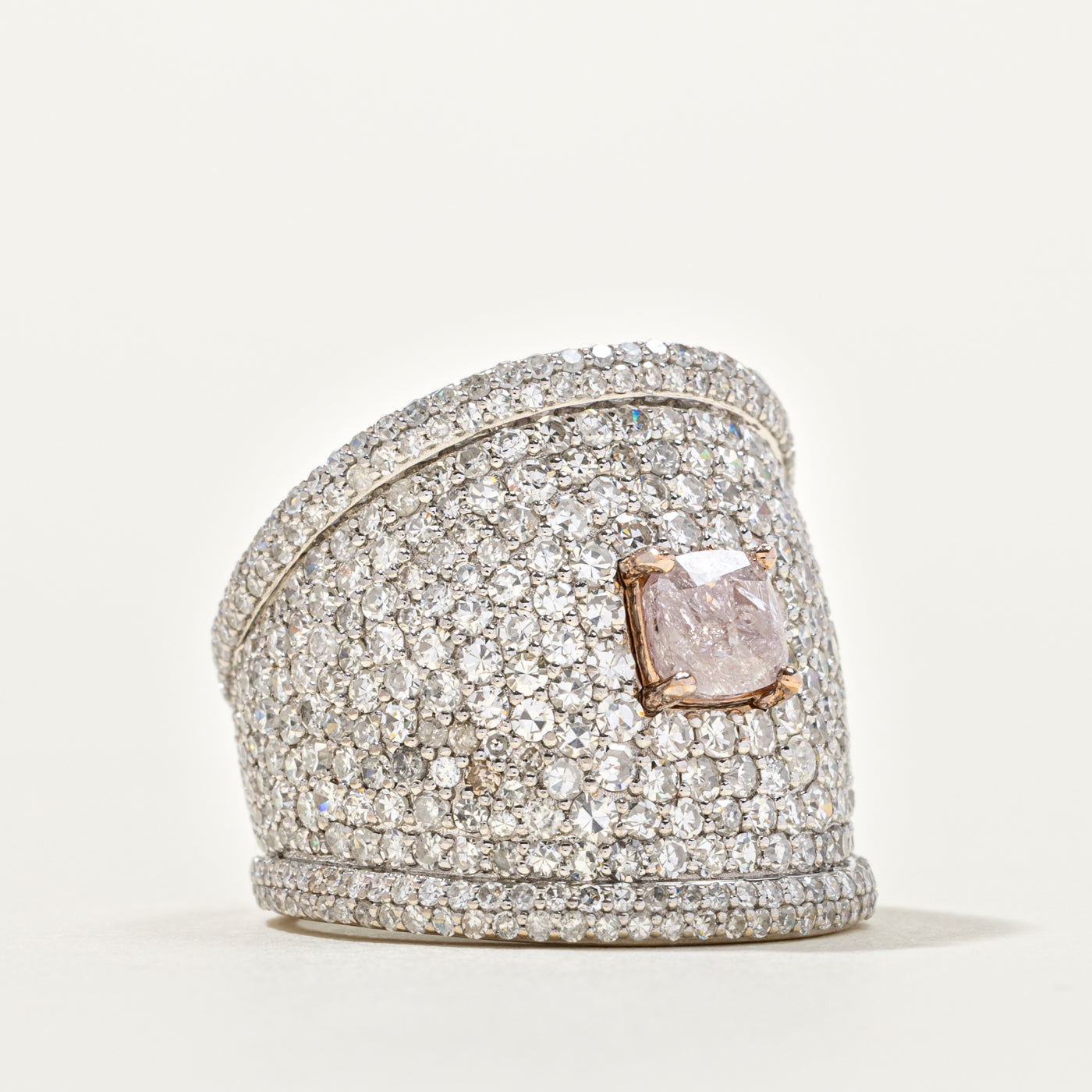 GIA Fancy Brownish Pink Diamond Pavé Accented Chunky Band | 1.0ct I2/I3, 6.50ctw | SZ 7.0