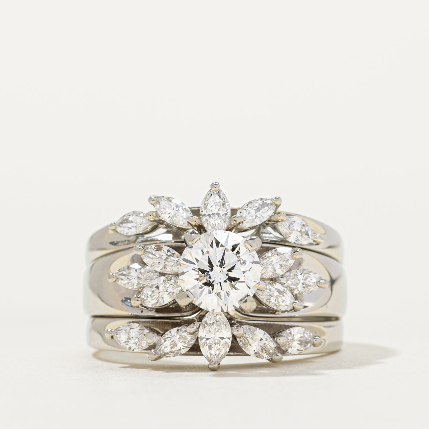 Canadian Diamond Floral Soldered Wedding Ring Set | 1.10ctw | SZ 8.25