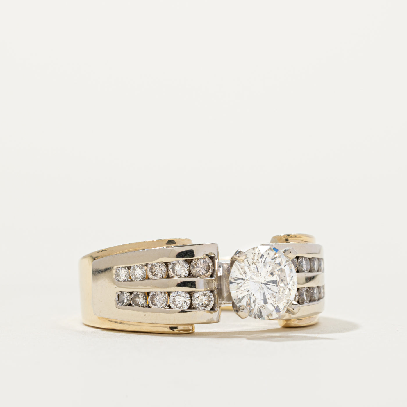 Bague géométrique bicolore en or 14 carats (réf. 801-760) sertie de diamants | 0,70 ct | Taille 9