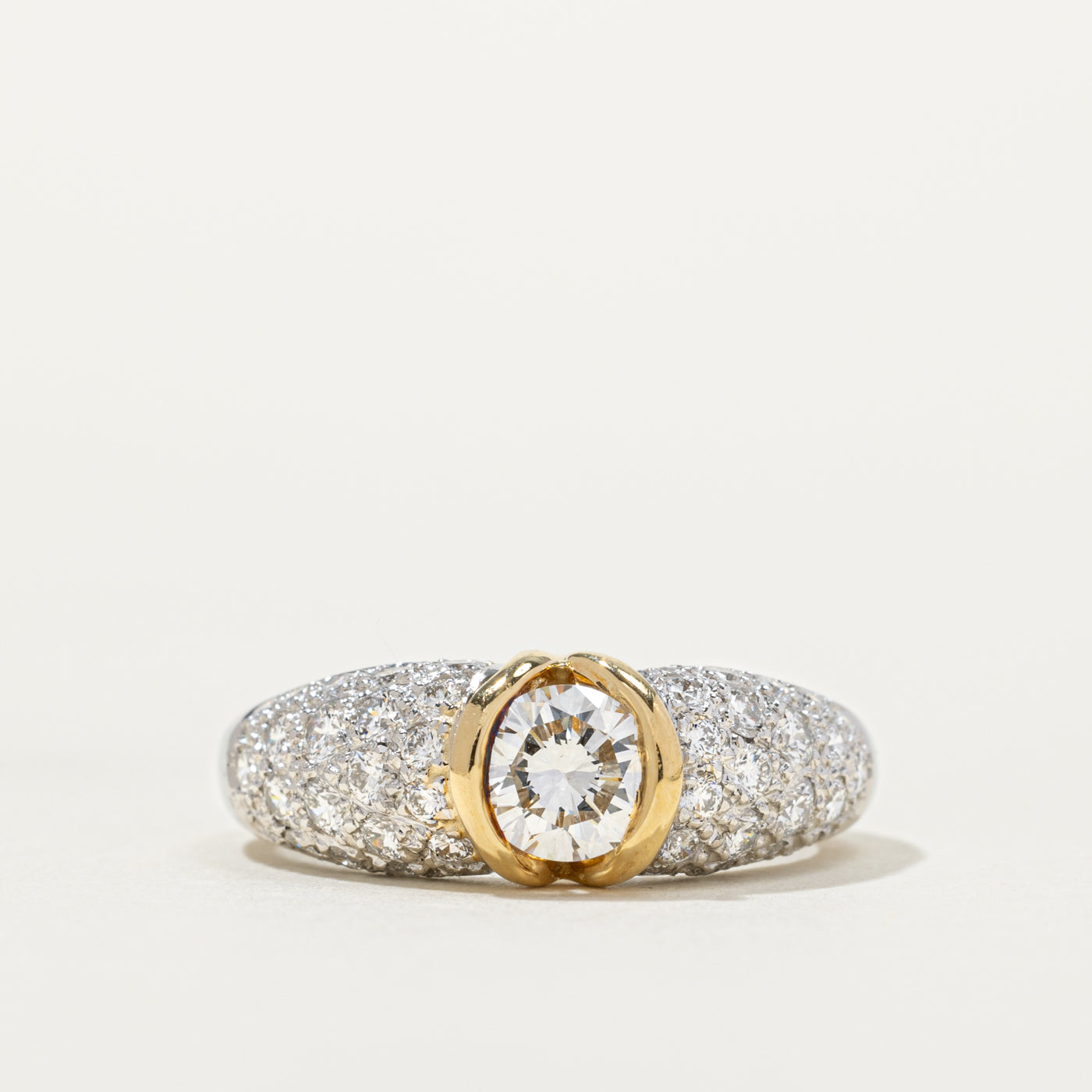 Bezel Set Diamond Pavé Set Dome Ring | 0.70ct SI1 F/G, 0.85ctw | SZ 7.75