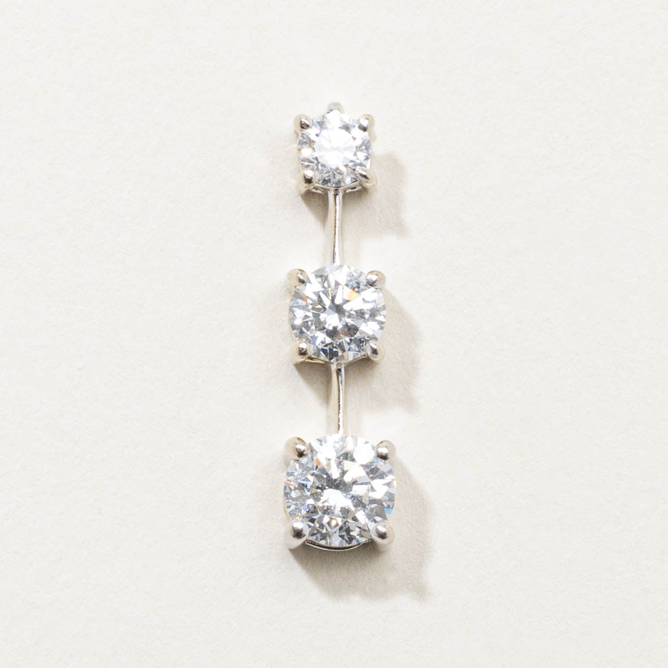 14k Three Stone Diamond Column Pendant | 1.28ctw