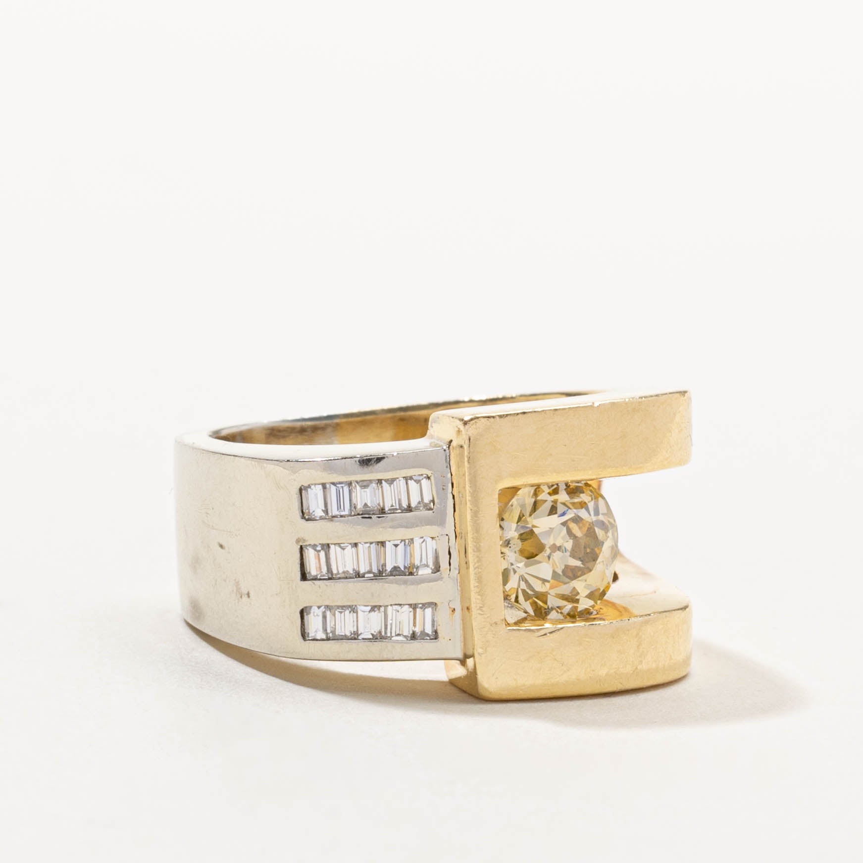 Two Tone Tension Set Diamond Geometric Cocktail Ring | 2.15ctw | SZ 9.25