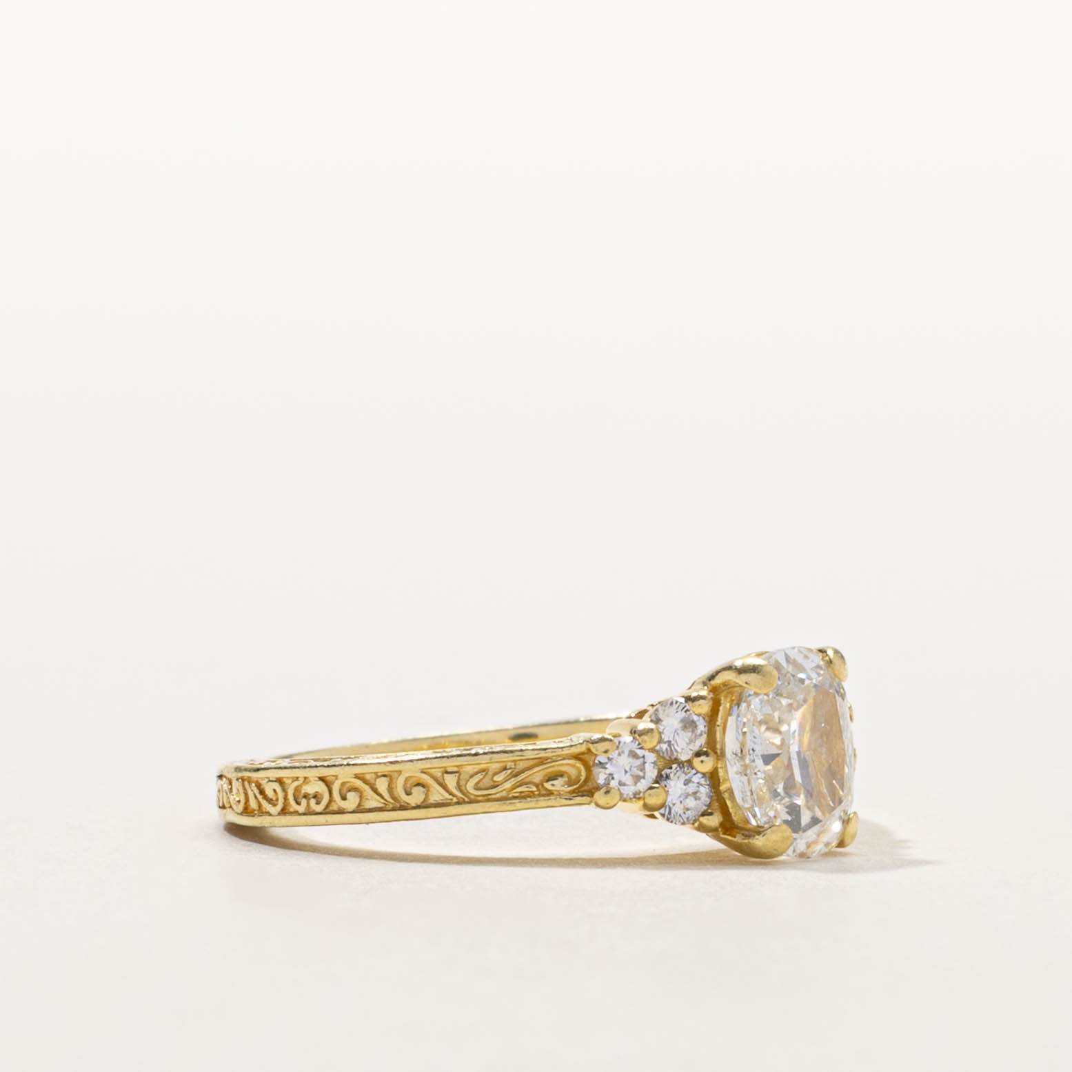 GIA Oval Cut Diamond Ornate Engraved Ring | 1.08ctw | SZ 5.5
