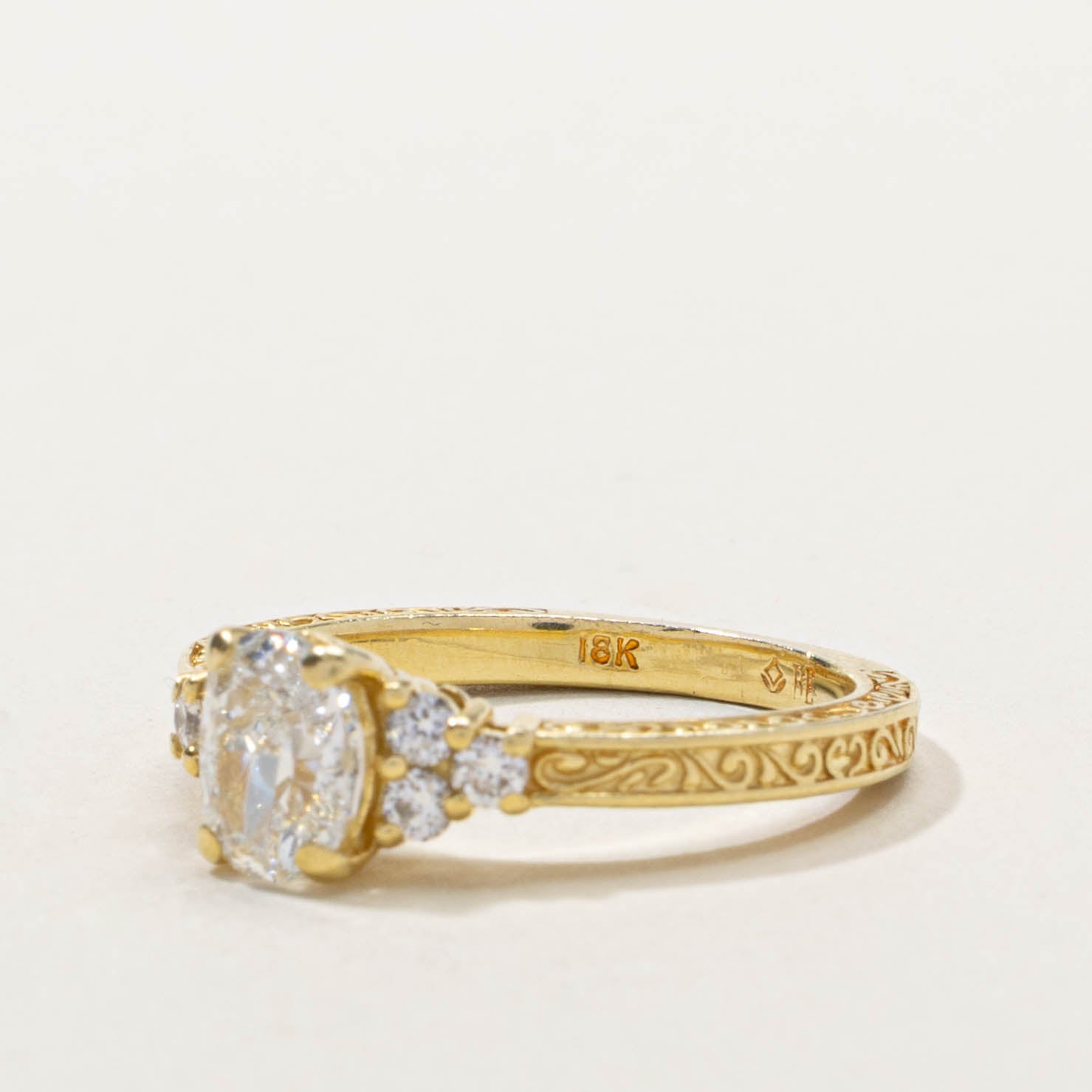 GIA Oval Cut Diamond Ornate Engraved Ring | 1.08ctw | SZ 5.5
